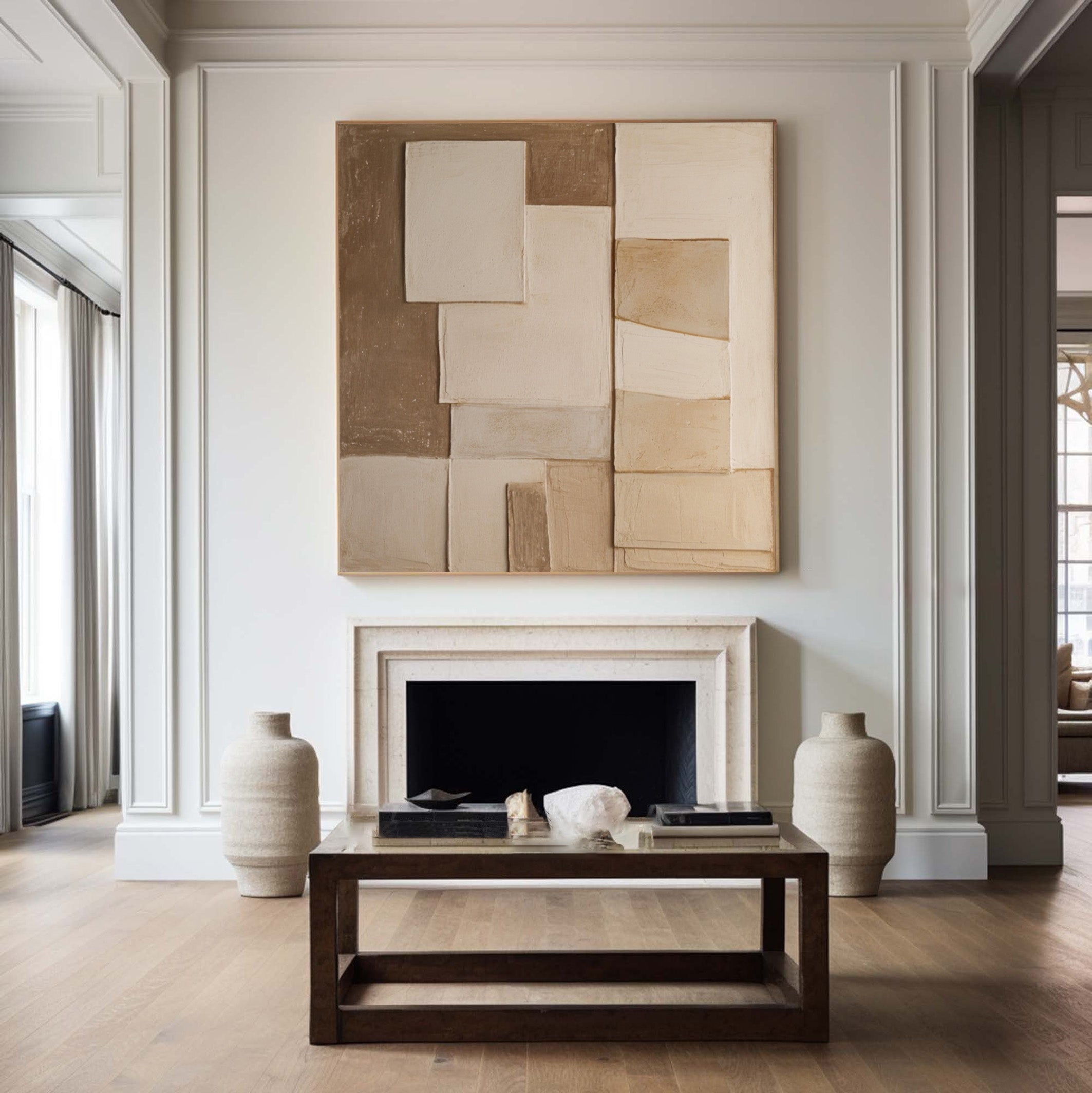 Earthy Fragments: Wabi Sabi Abstract Canvas with Natural Planes #MM569
