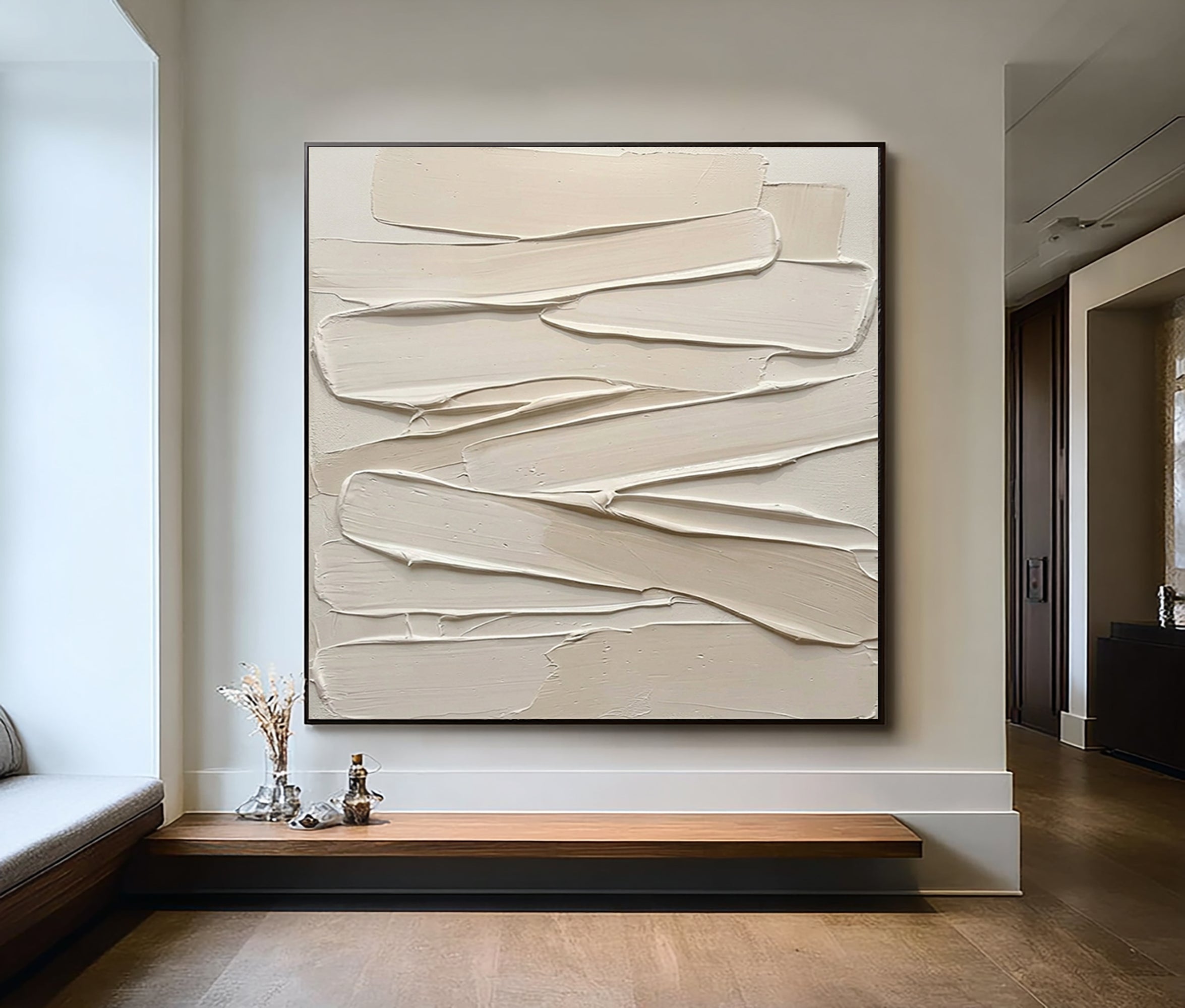 Large Sculptural Ribbon Texture Wall Art Hand Painted Canvas