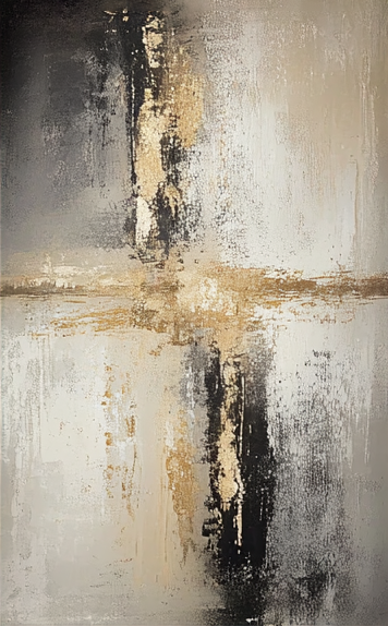 Textured Balance: Minimalist Art with Impasto Cross and Depth #MM572