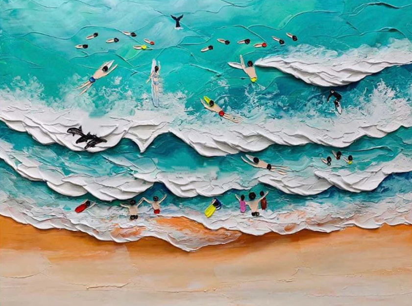 Coastal Thrills: Vibrant Textured Surfer Wall Painting #MM515