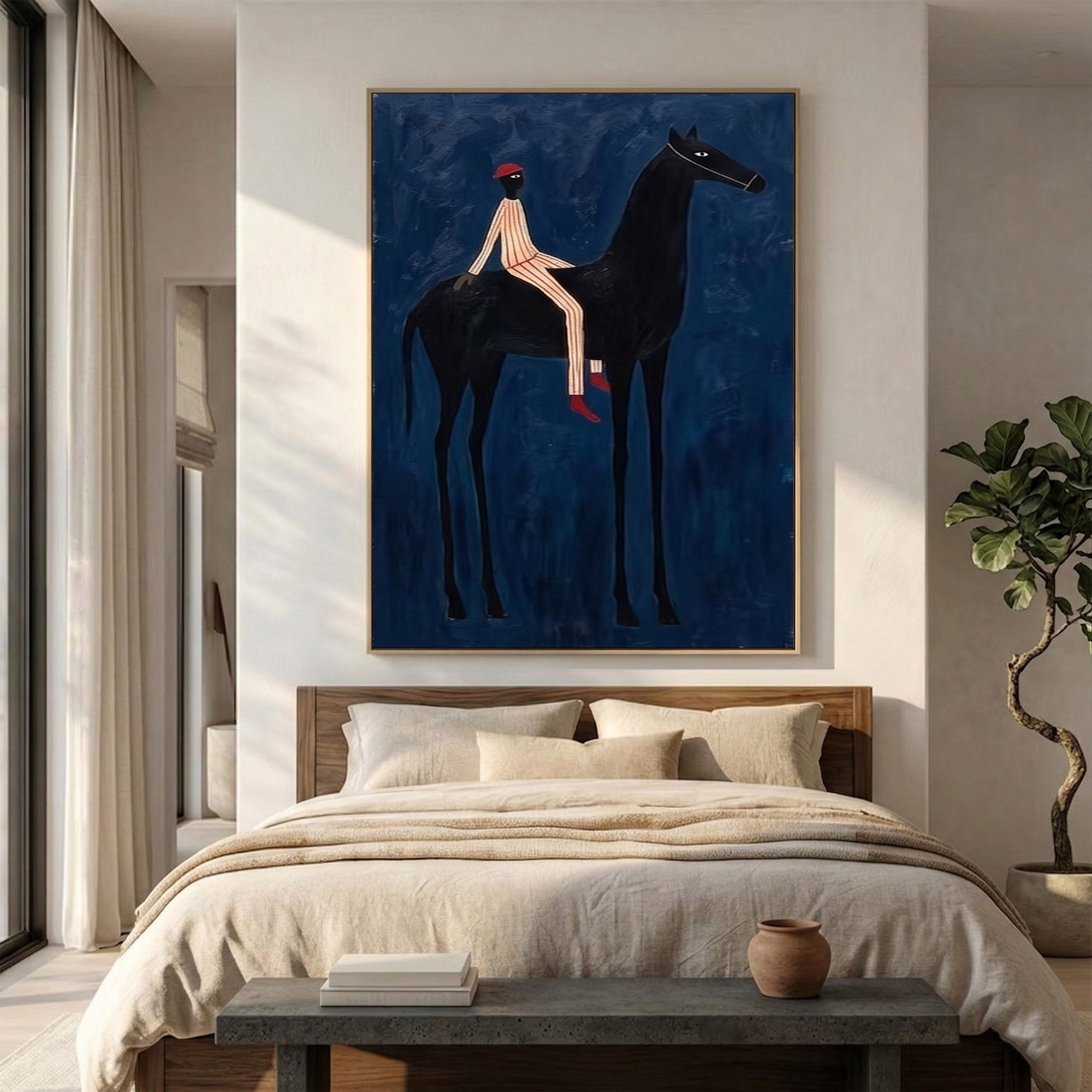 Large Cowboy Wall Art Blue Horse Painting Contemporary Western Decor
