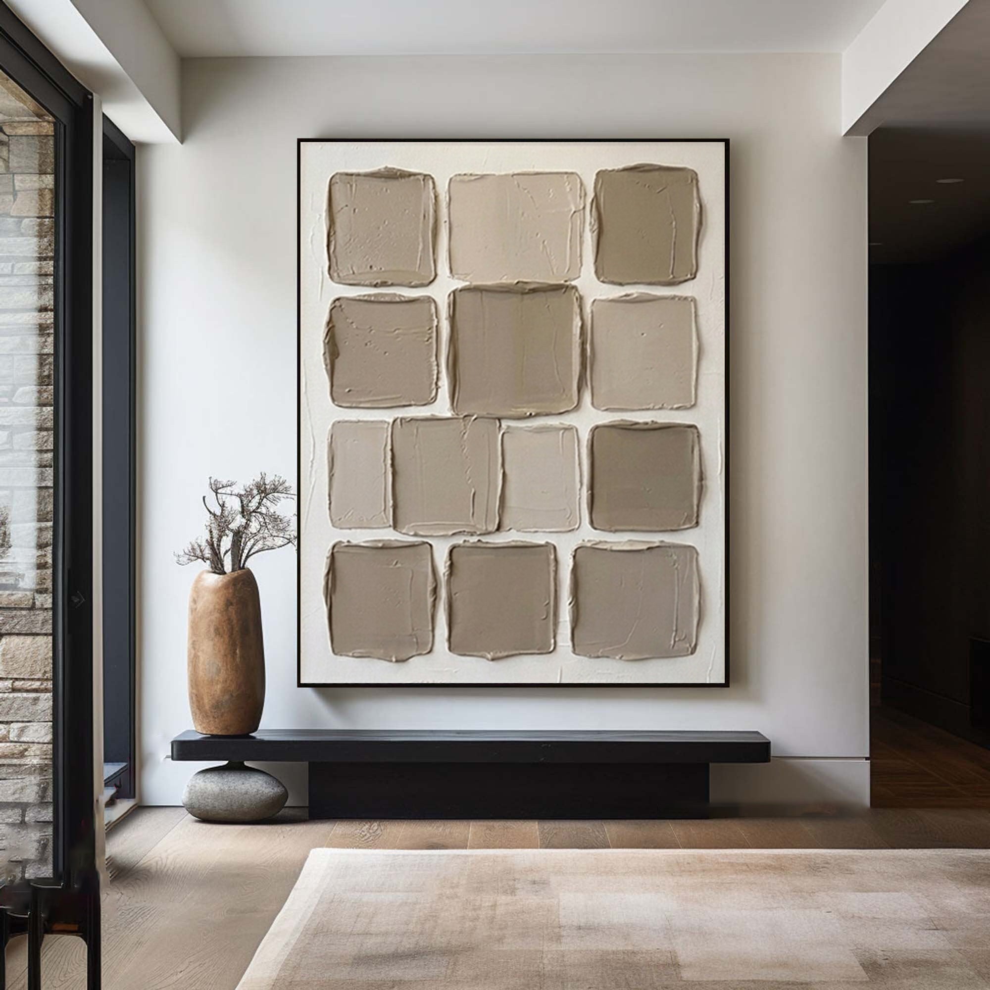 Large Contemporary Texture Canvas Art with Minimalist Square Composition