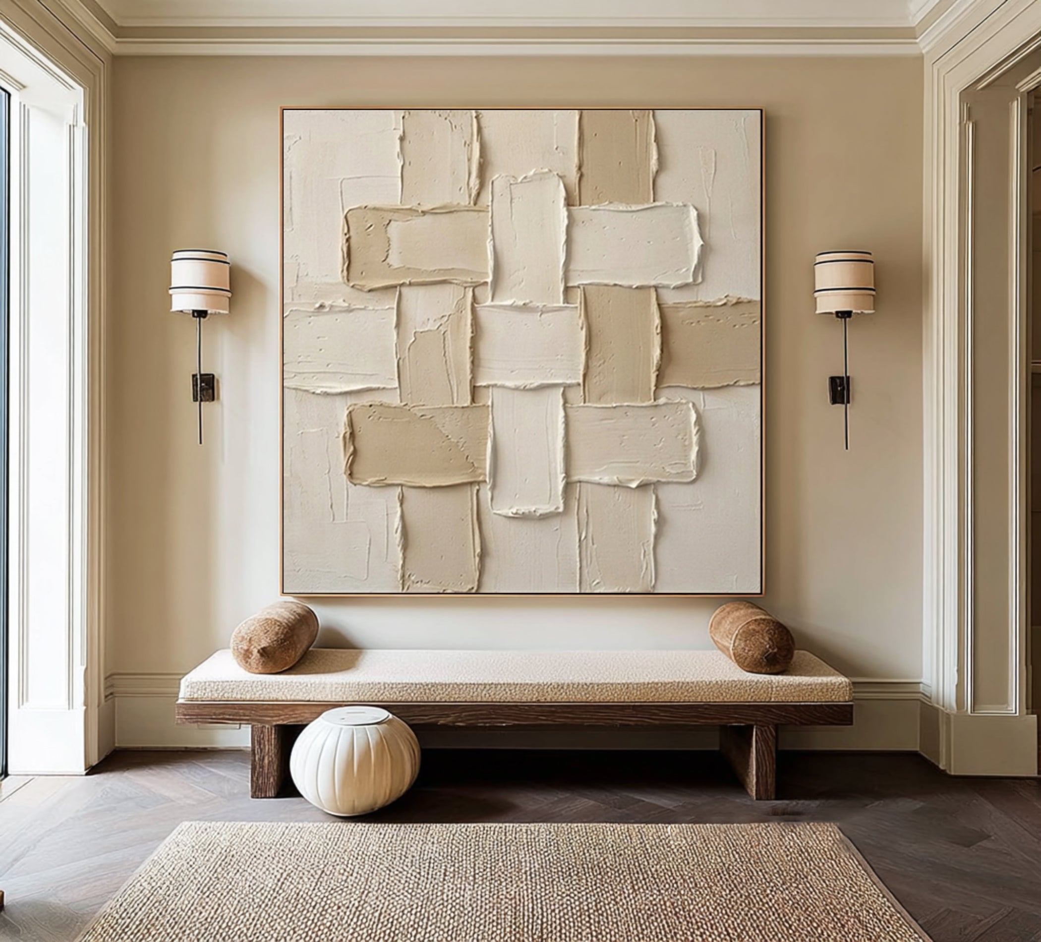Large Cross Weave Wall Art Neutral Contemporary Textured Painting