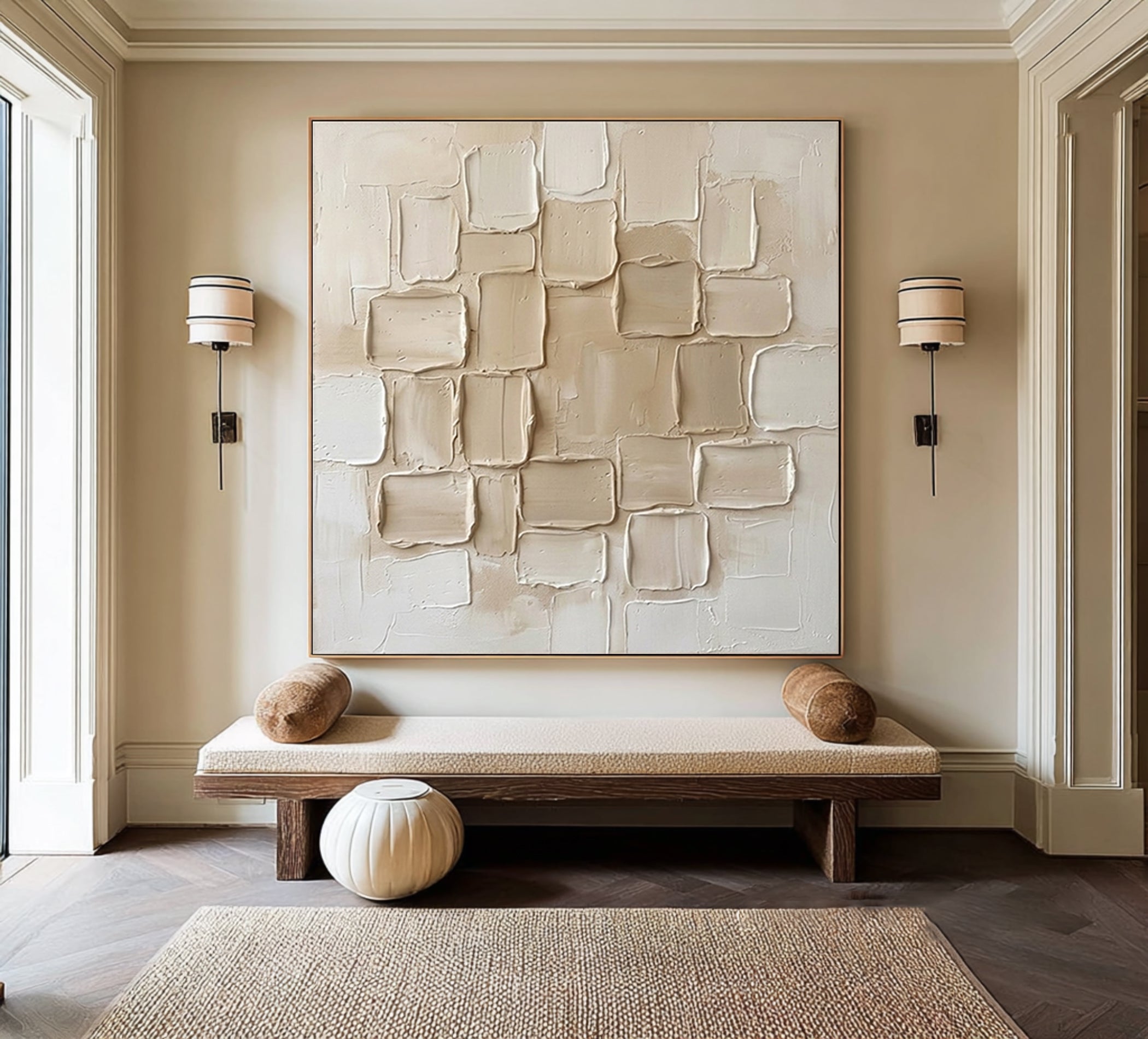 Large Limestone Relief Texture Wall Art Contemporary Neutral Painting