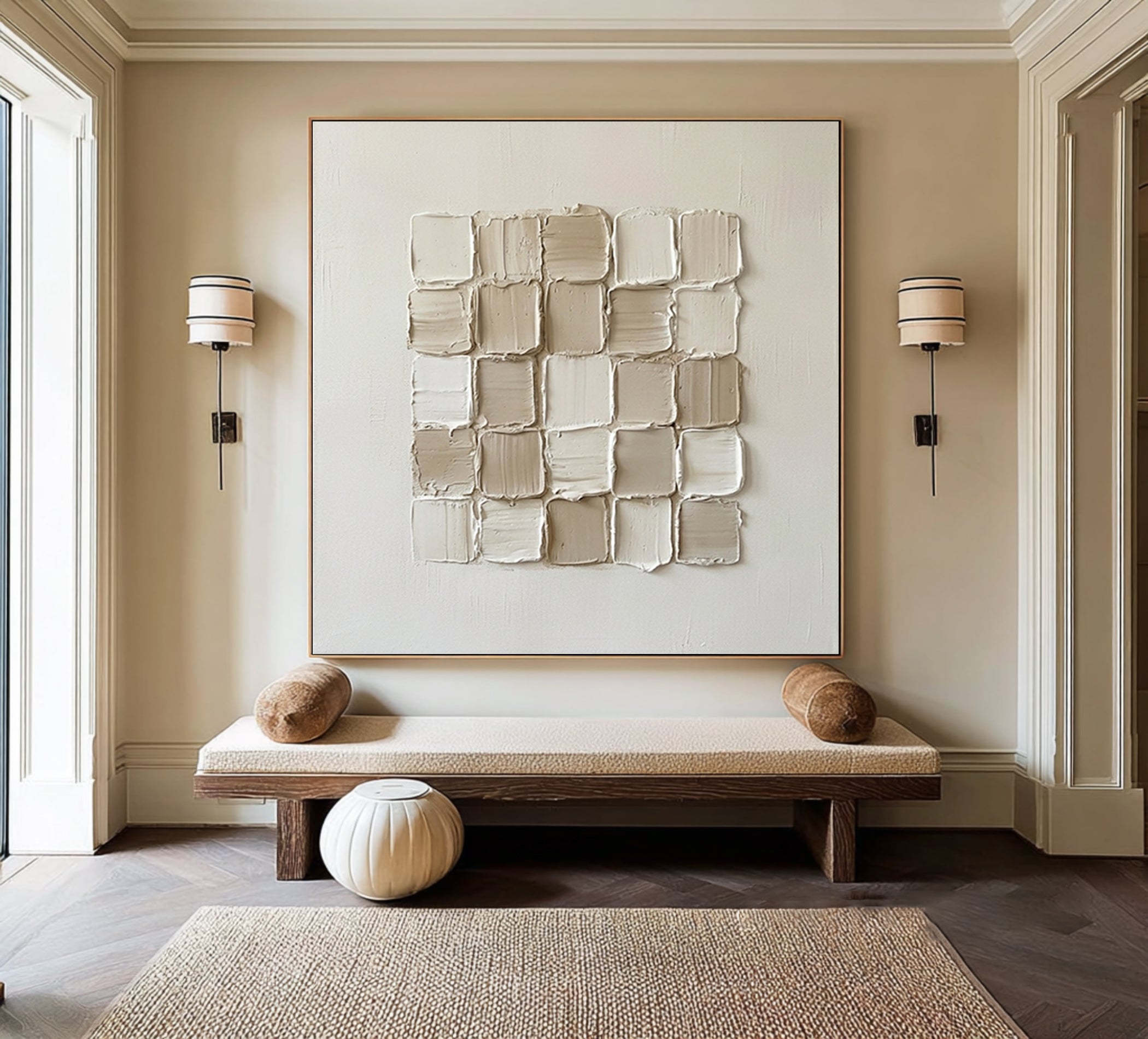 Large Modern Textured Squares Wall Art Neutral Hand Painted Canvas Painting