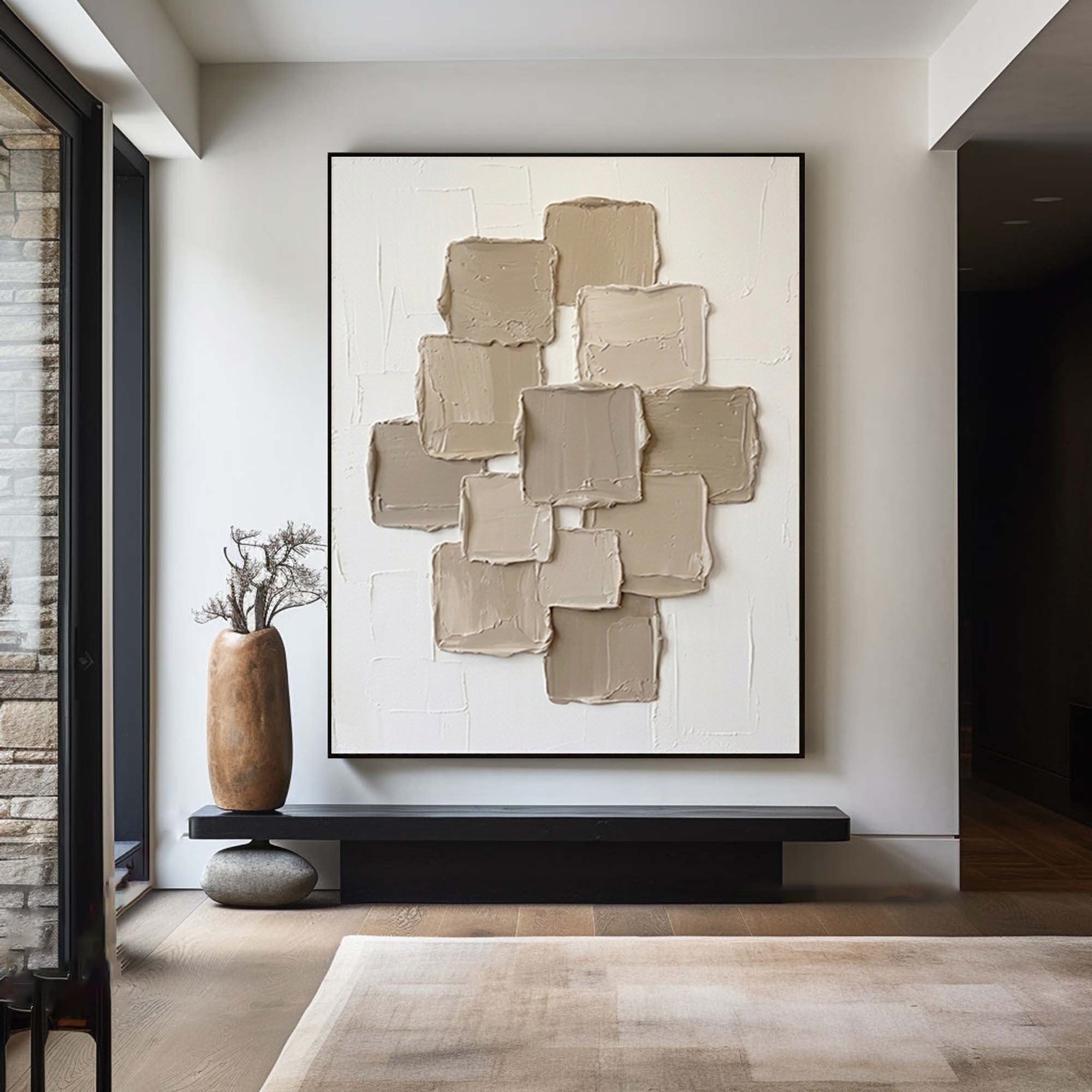 Large Sculptural Block Texture Canvas Art Modern Neutral Painting
