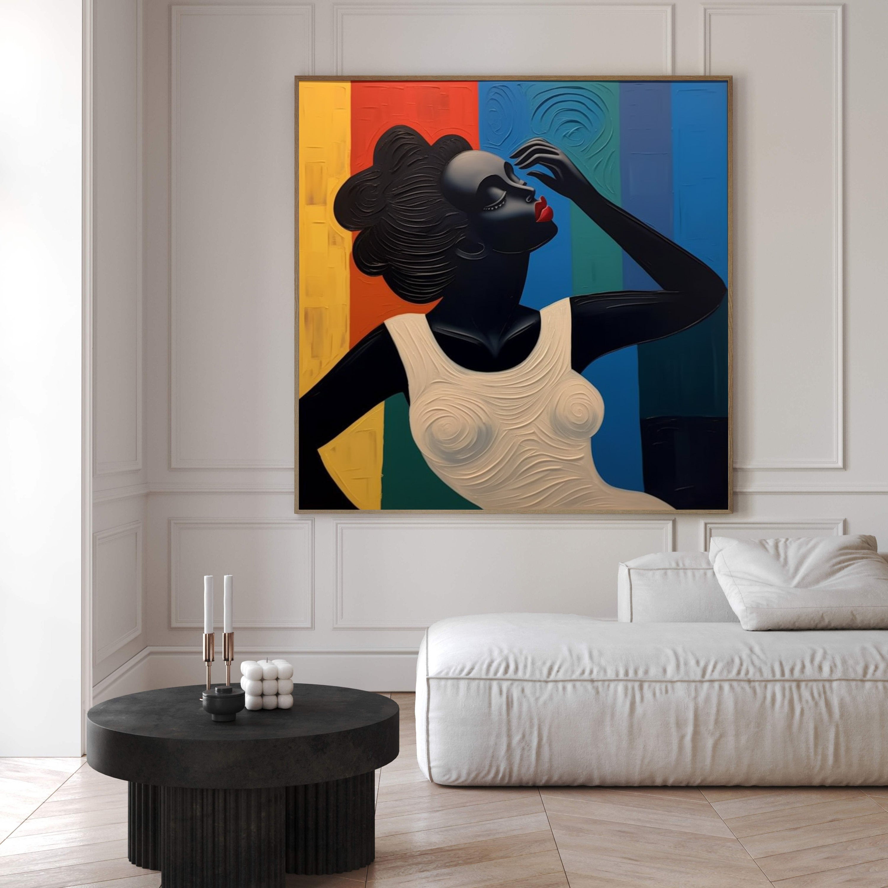 Color and Contour: Bold Portrait with Textured Stripes Wall Art #MM518