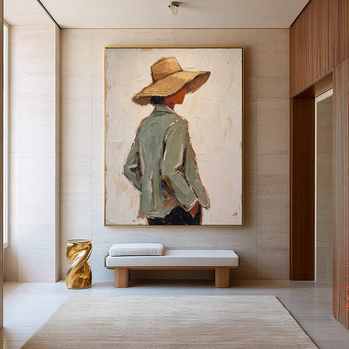 Modern Woman Straw Hat Figurative Painting Contemporary Wall Art