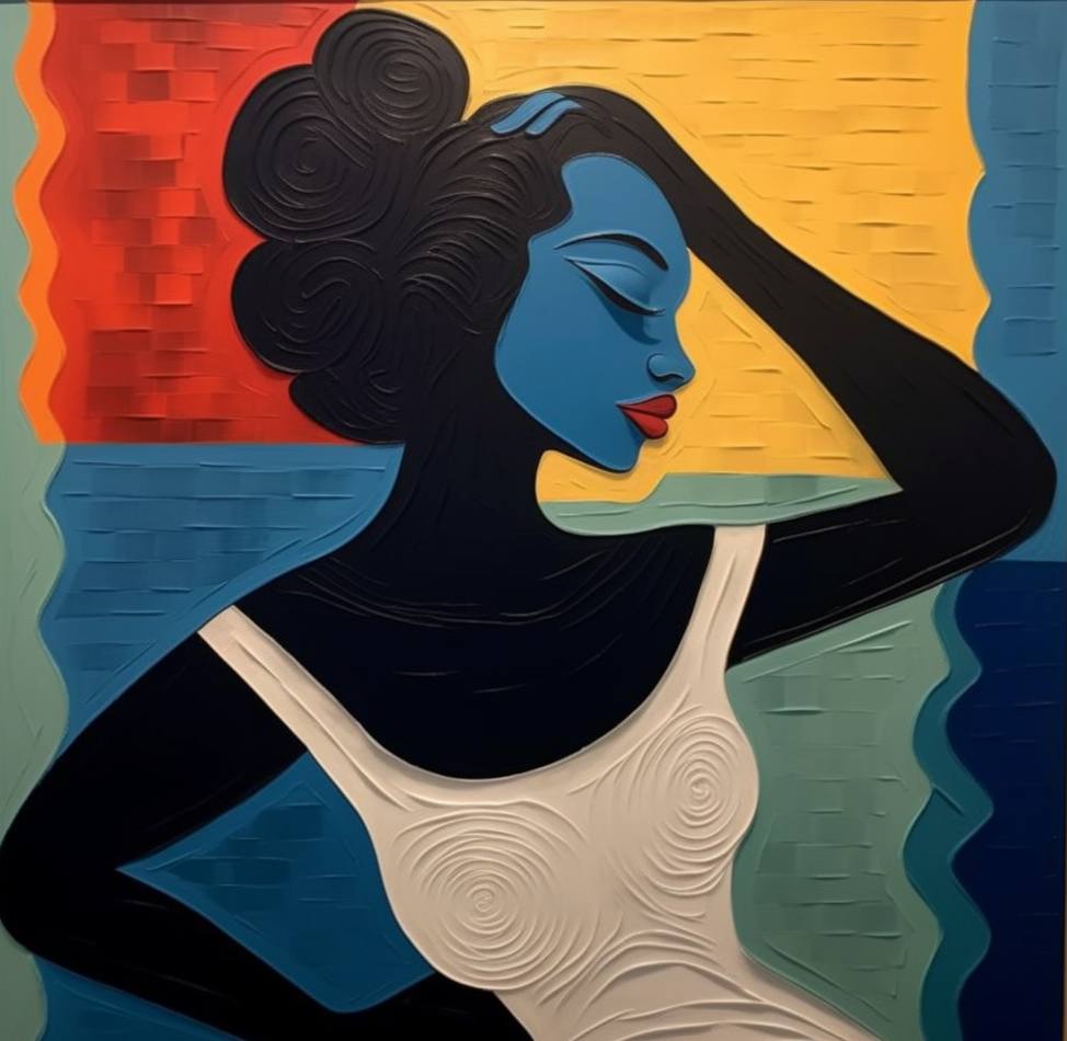 Textured Reverie: Stylized Figure Against Abstract Color Waves #MM519