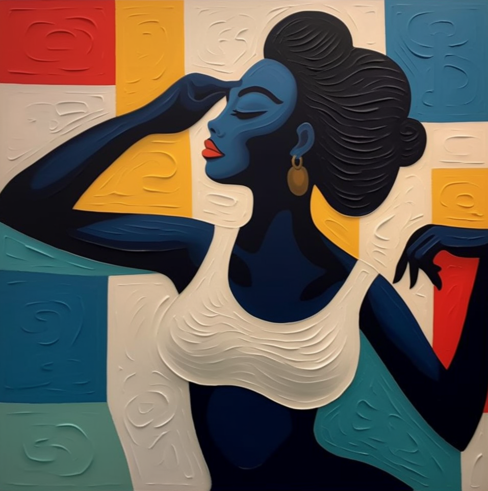 Color Form Harmony: Textured Portrait with Bold Color Grid #MM520