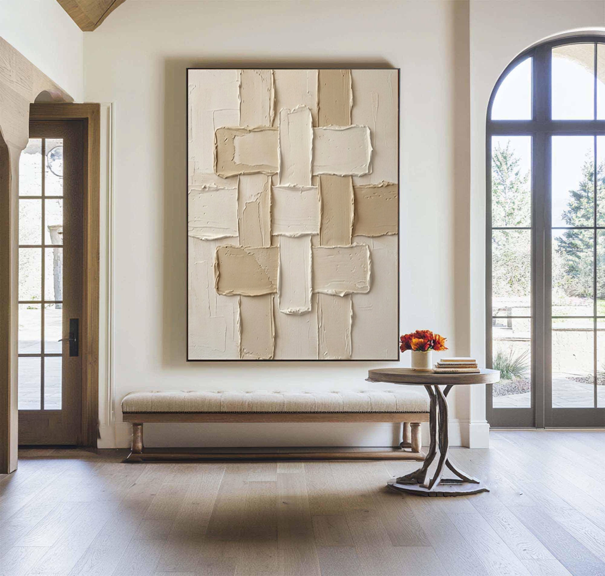 Large Neutral Geometric Composition Canvas Art Modern Texture Wall Decor