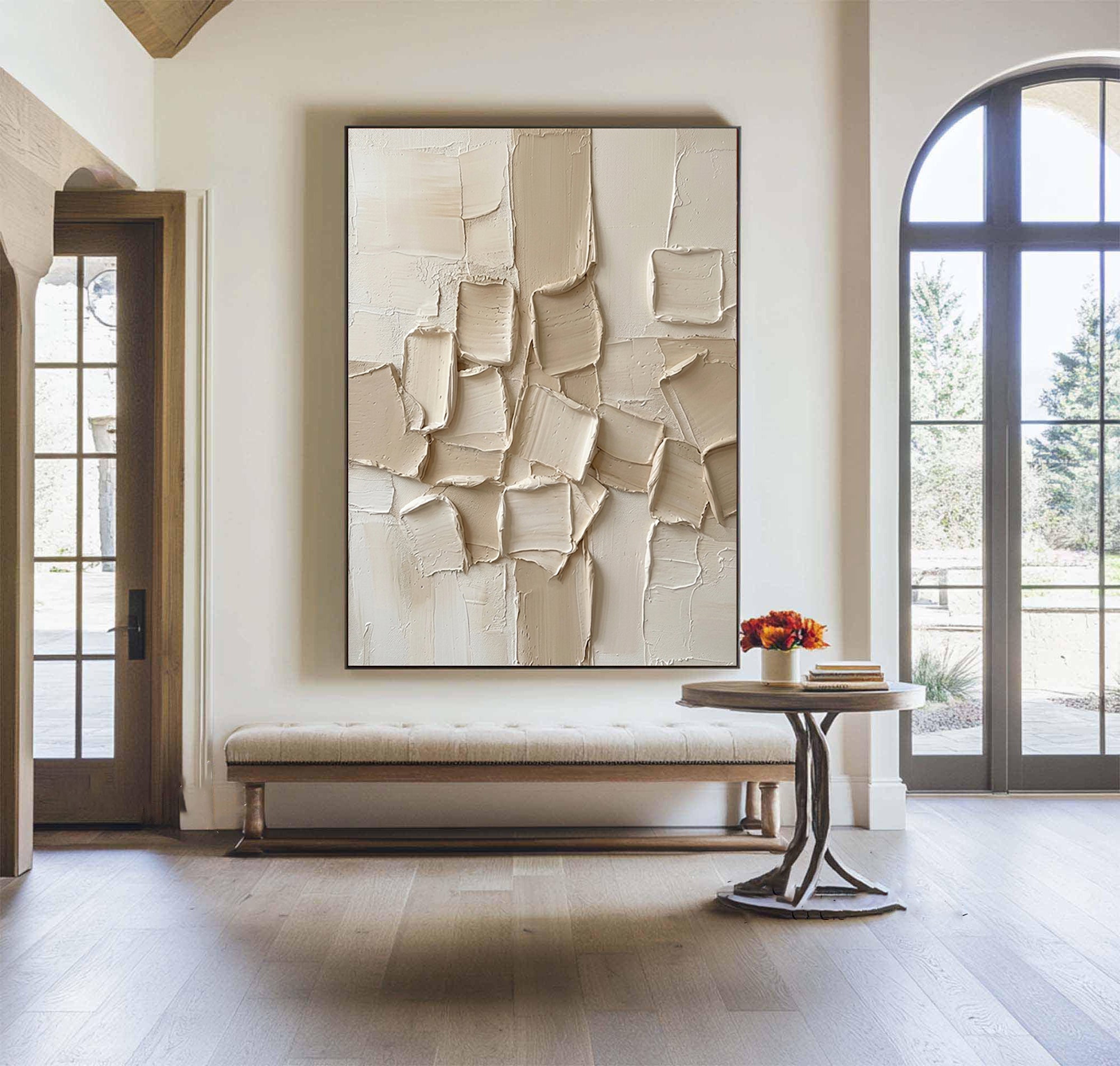 Large Neutral Textured Oil Painting for Modern Luxury Interiors