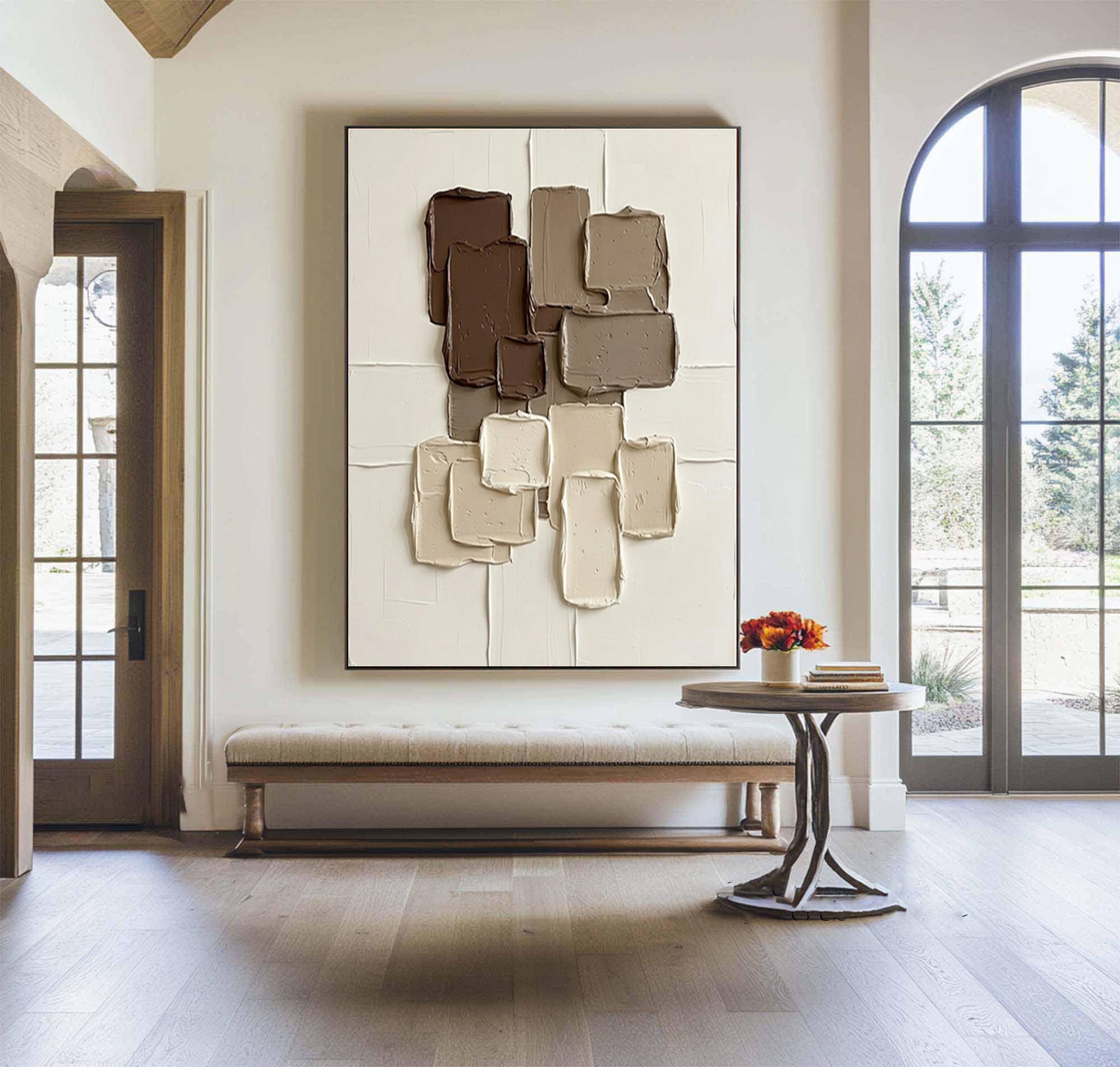 Large Warm Mocha Geometric Wall Art Textured Contemporary Decor