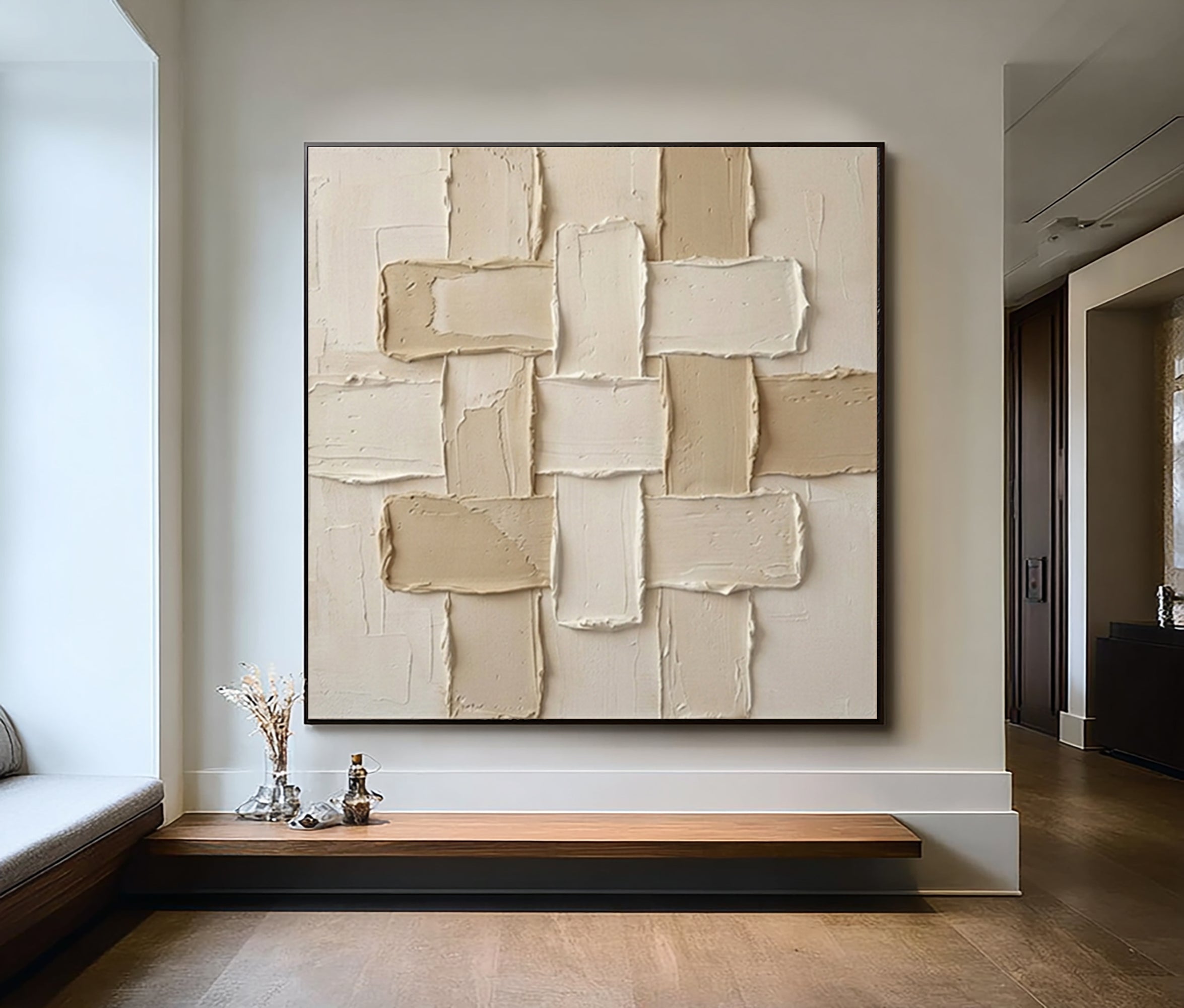 Large Cross Weave Wall Art Neutral Contemporary Textured Painting