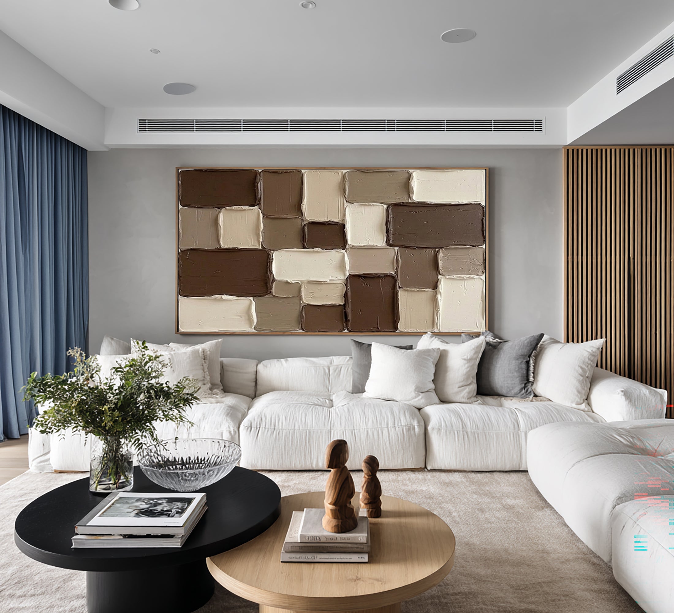 Large Modern Textured Wall Art Brown Beige Geometric Painting