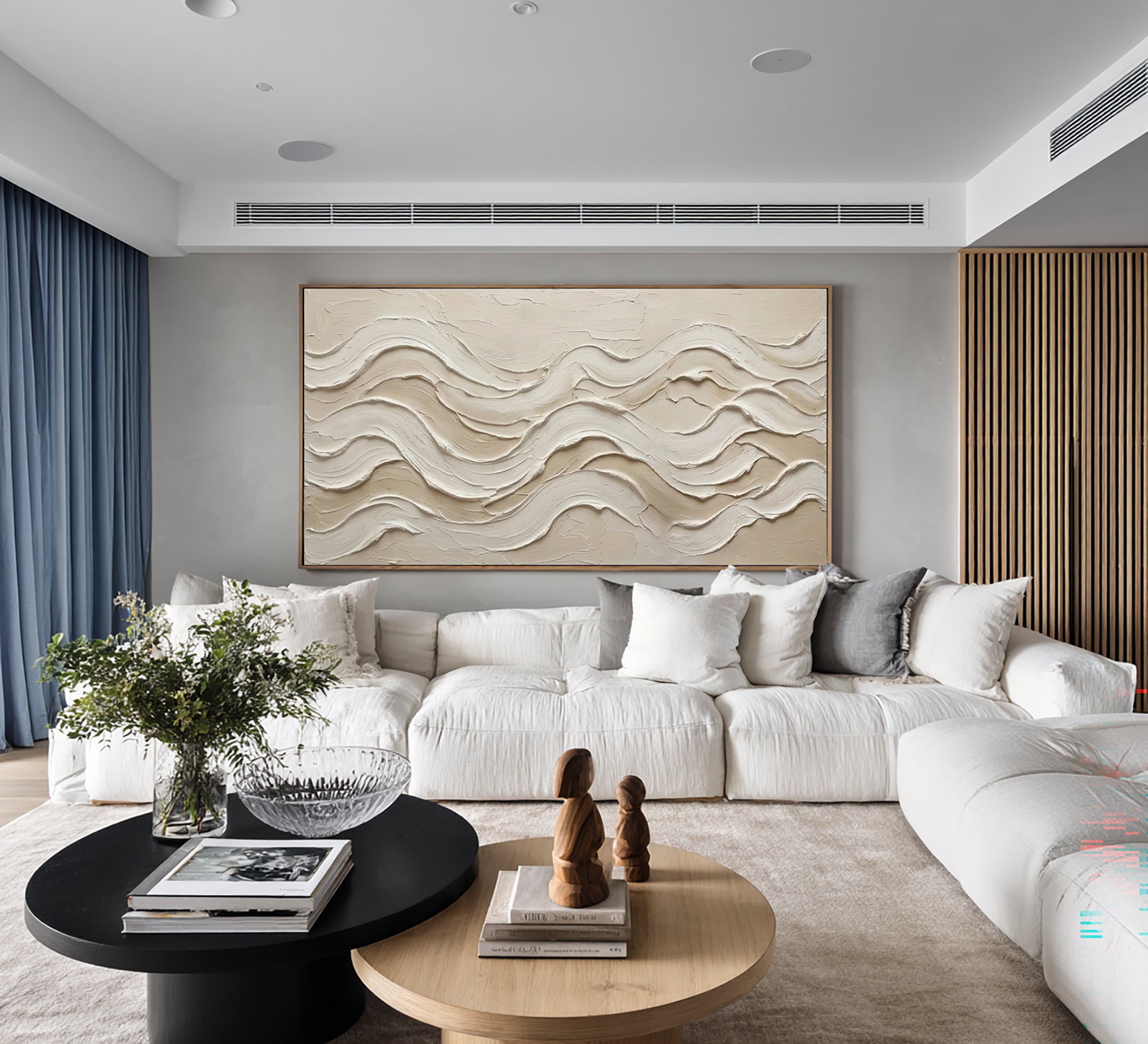 Modern Coastal Abstract Painting Textured Beige Wall Decor