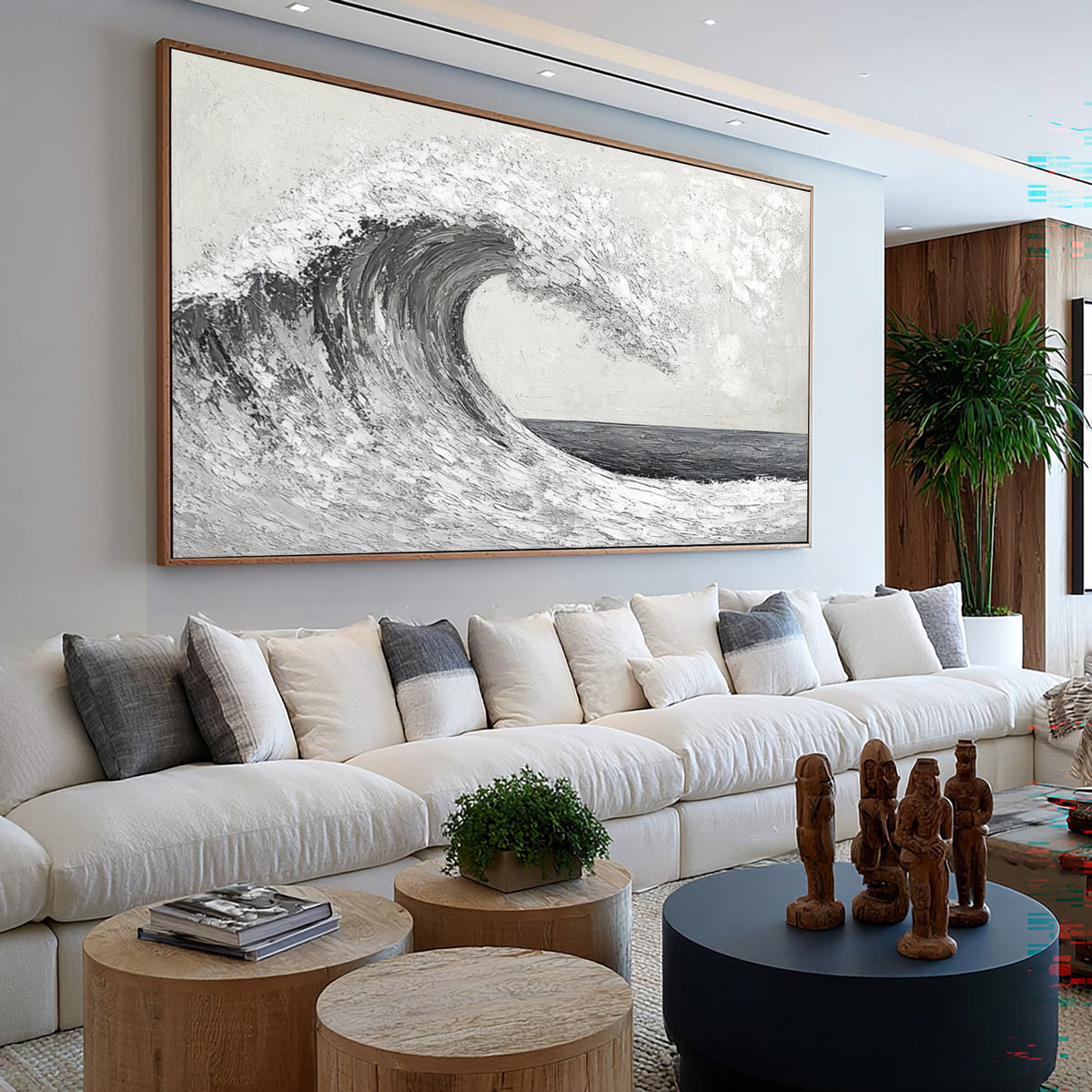 Wave In Motion Textured Ocean Artwork Handmade Monochrome Seascape Large Coastal Wall Painting Modern Decor