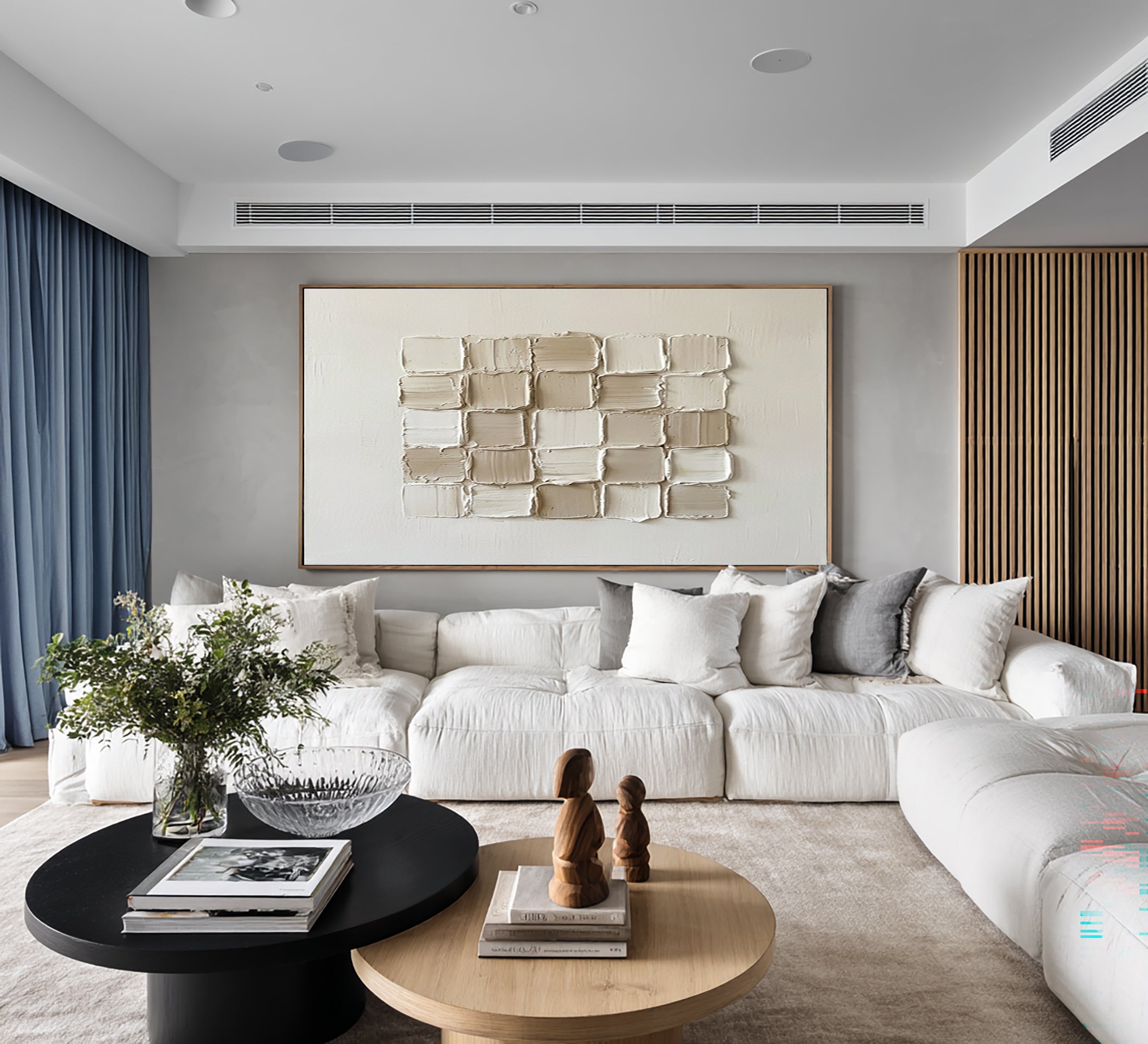 Large Ivory Textured Canvas Art Contemporary Geometric Wall Decor