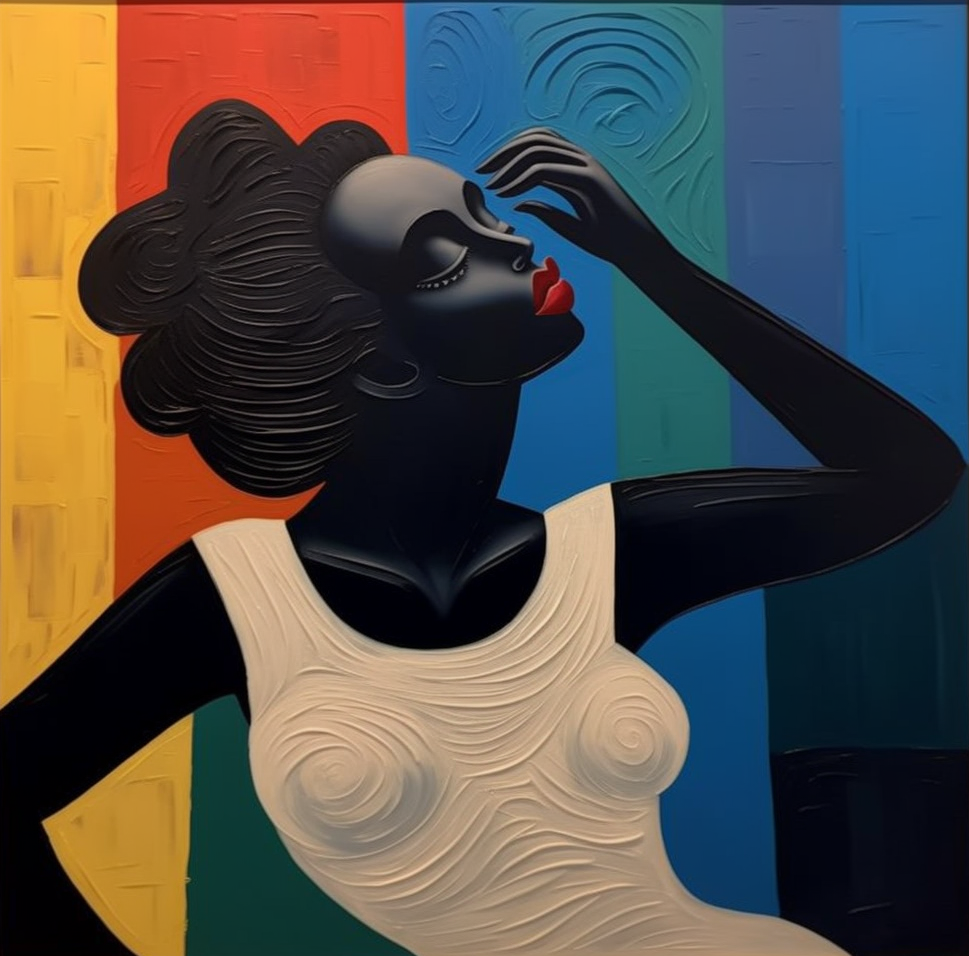 Color and Contour: Bold Portrait with Textured Stripes Wall Art #MM518