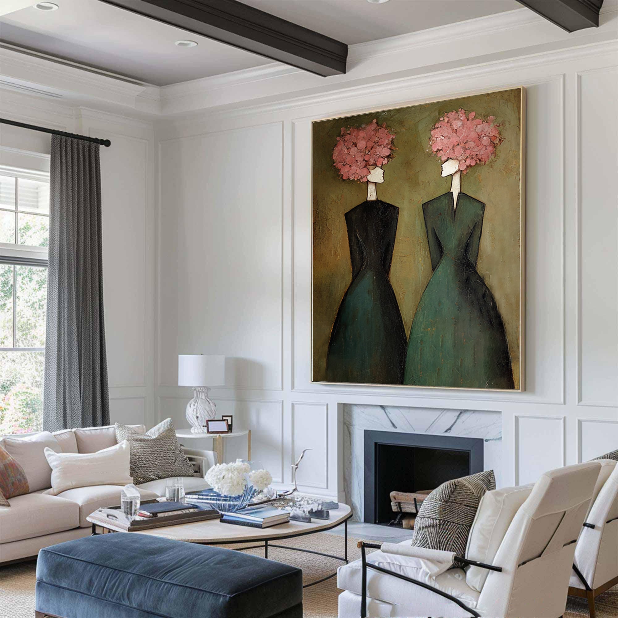 Figurative Floral Oil Painting of Two Women #CZ 032