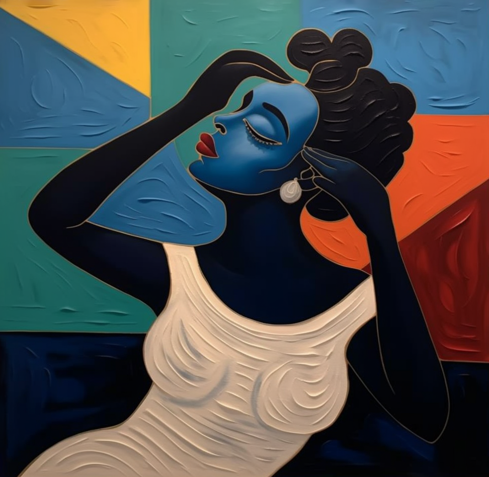 Geometric Grace: Stylized Figure Against Textured Color Shapes #MM534