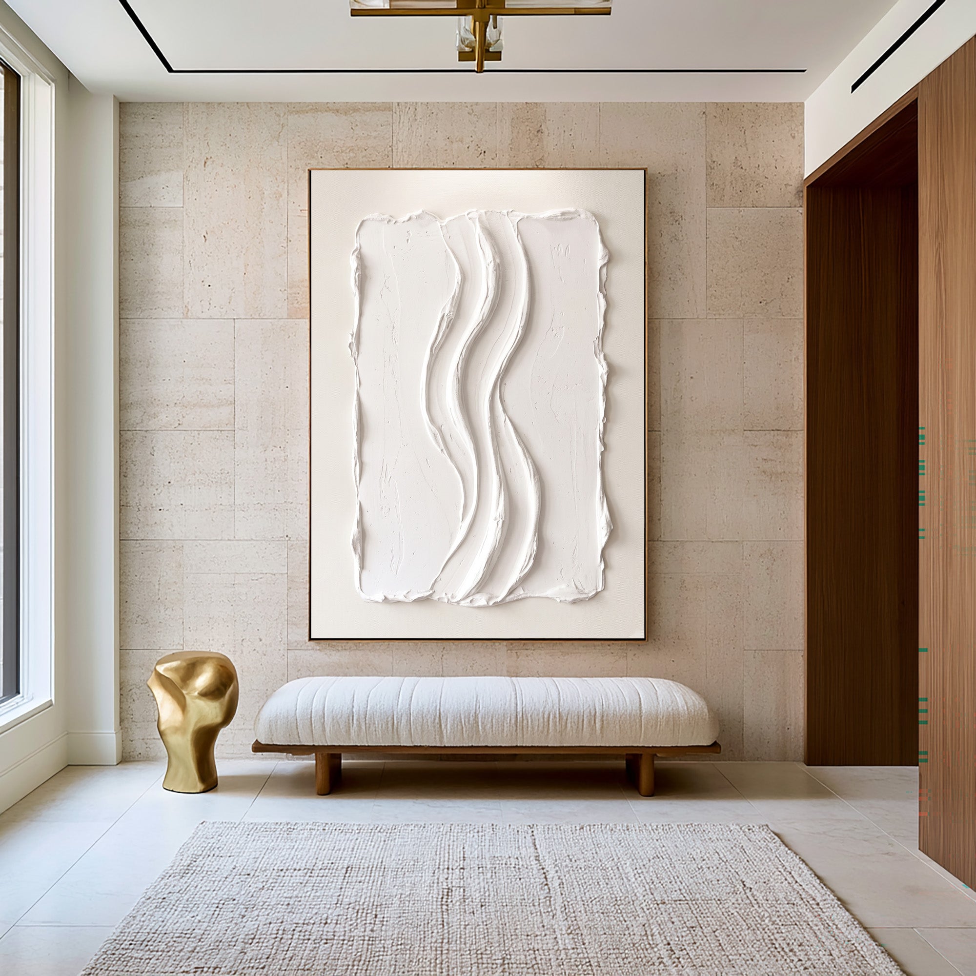 Large Modern Architectural Relief Wall Art White Abstract Textured Painting Luxury Home Interior Decor