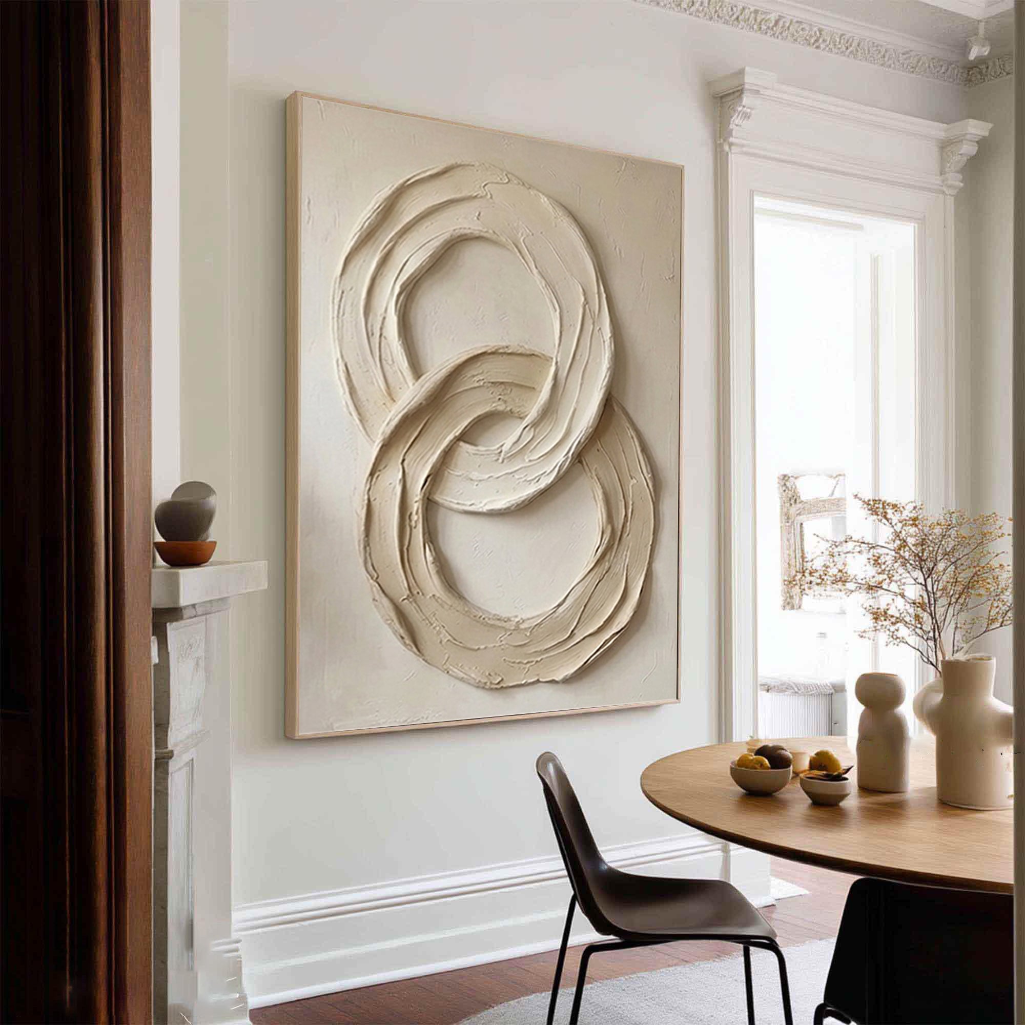 Large Neutral Relief Painting with Organic Circular Brush Texture