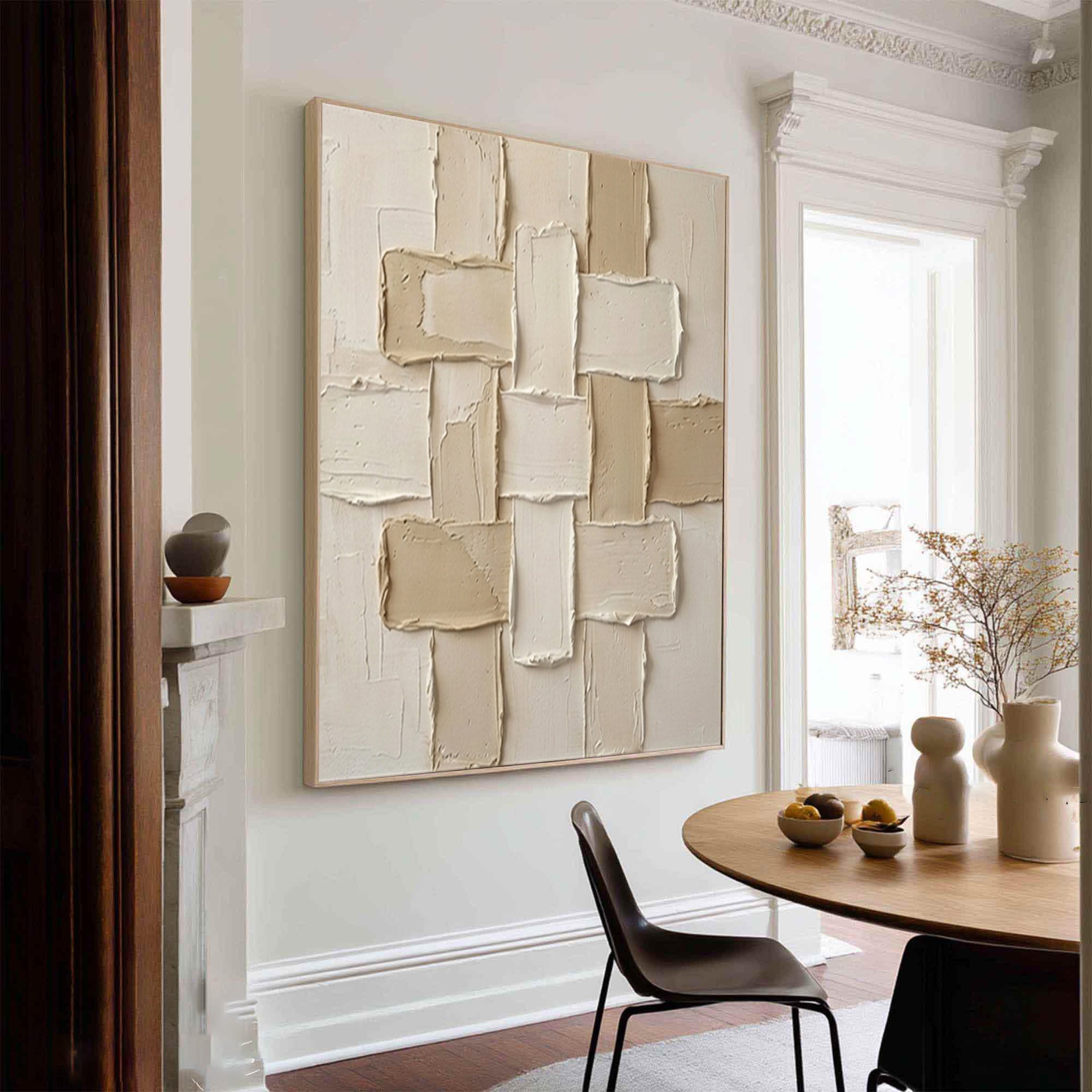 Large Neutral Geometric Composition Canvas Art Modern Texture Wall Decor