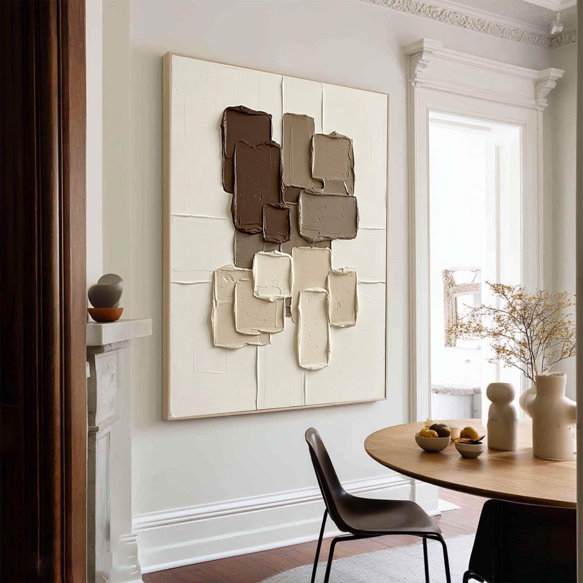 Large Warm Mocha Geometric Wall Art Textured Contemporary Decor