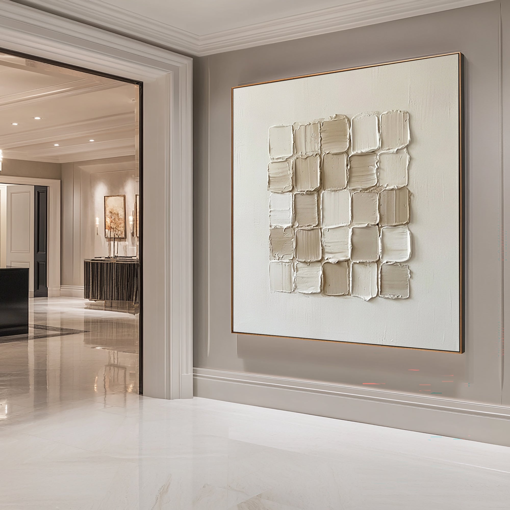 Large Modern Textured Squares Wall Art Neutral Hand Painted Canvas Painting