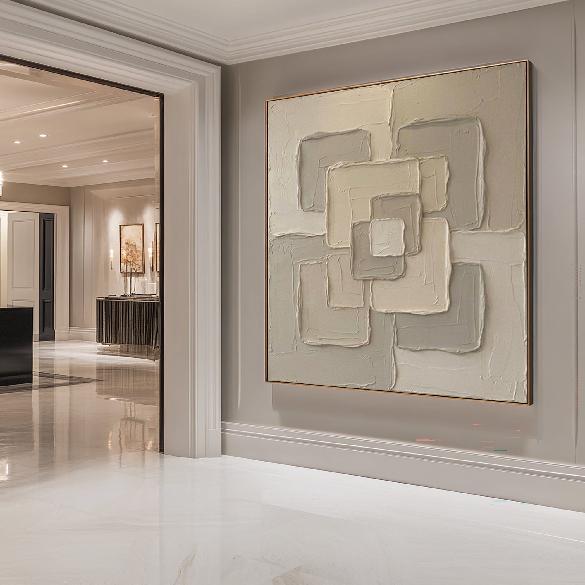 Large Geometric Framework Wall Art Contemporary Neutral Textured Canvas Painting