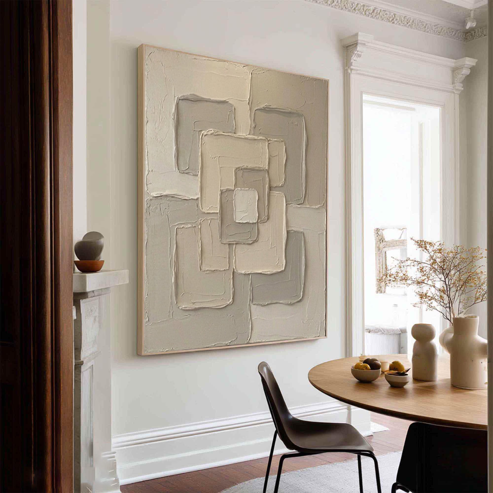 Large Beige Relief Canvas Art Contemporary Geometric Wall Decor