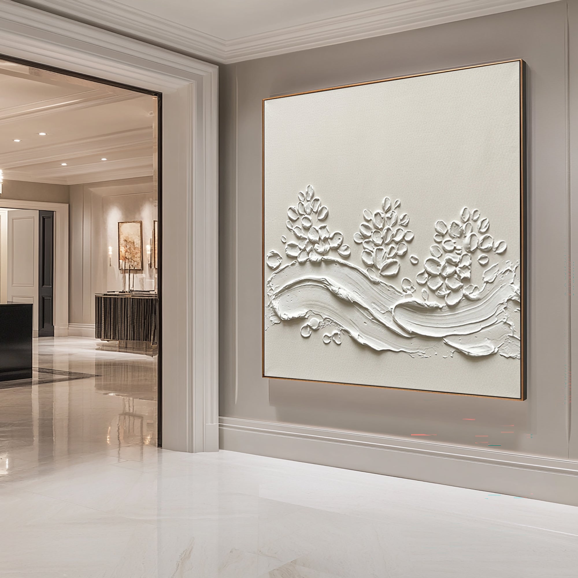 Luxury Floral Relief Wall Art Large Neutral Textured Canvas Painting