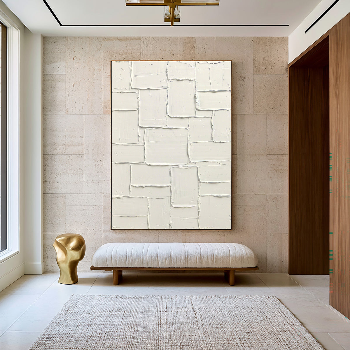Carved White Stone Large Abstract Wall Art Textured Relief Contemporary Minimalist Painting
