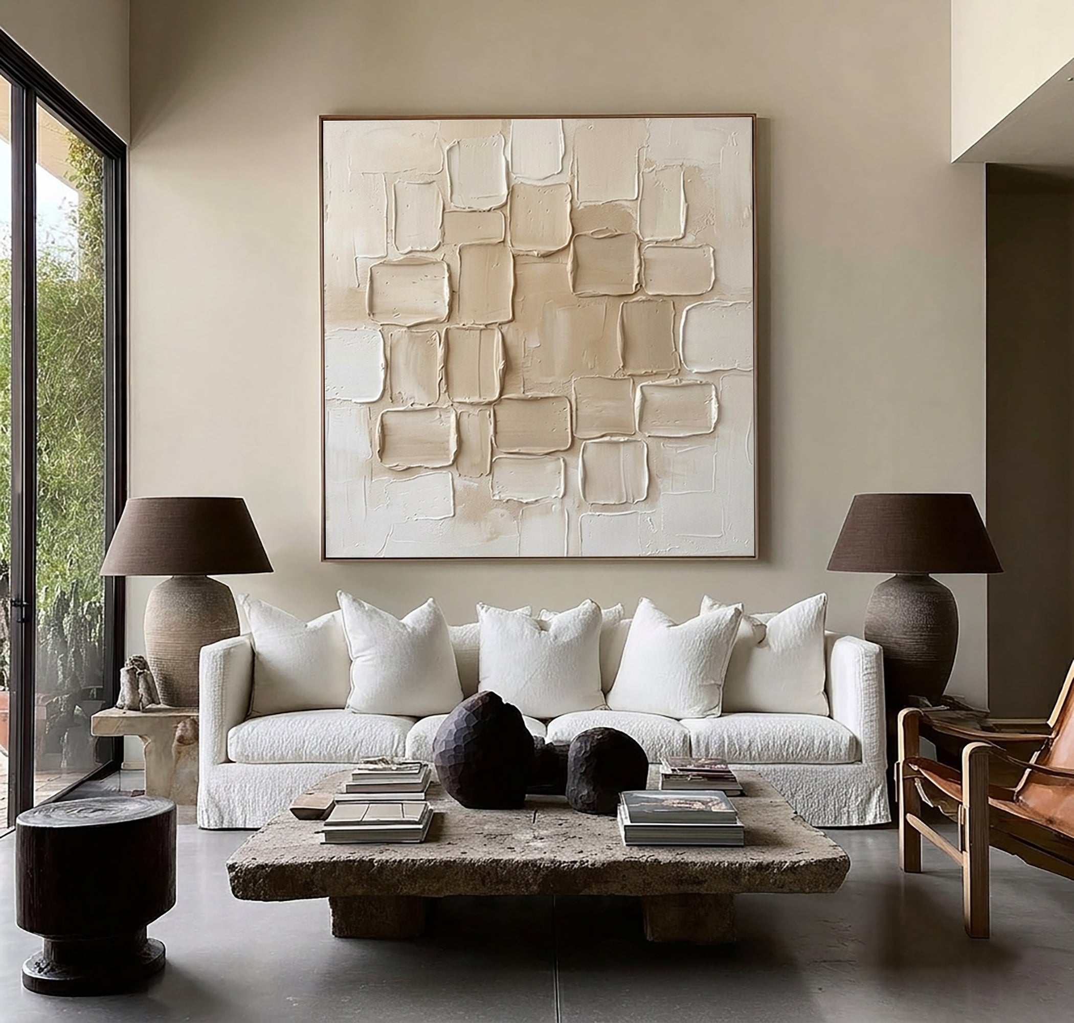 Large Limestone Relief Texture Wall Art Contemporary Neutral Painting