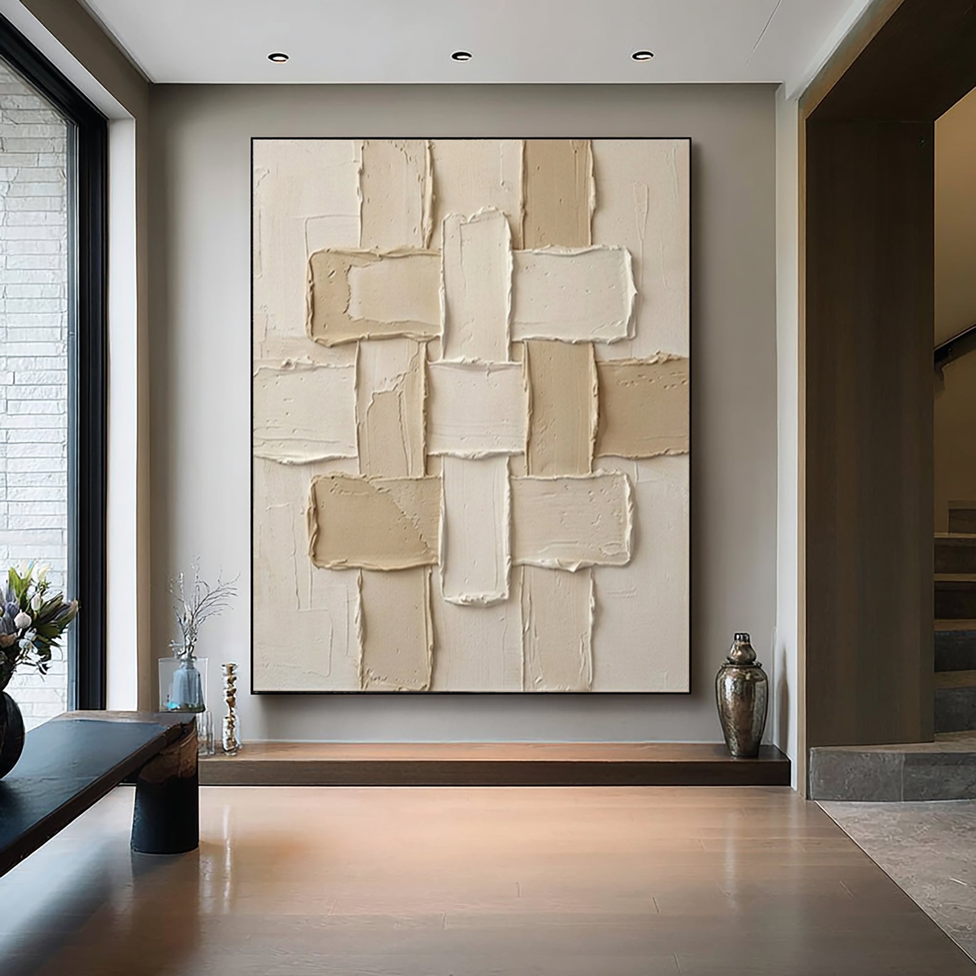 Large Neutral Geometric Composition Canvas Art Modern Texture Wall Decor