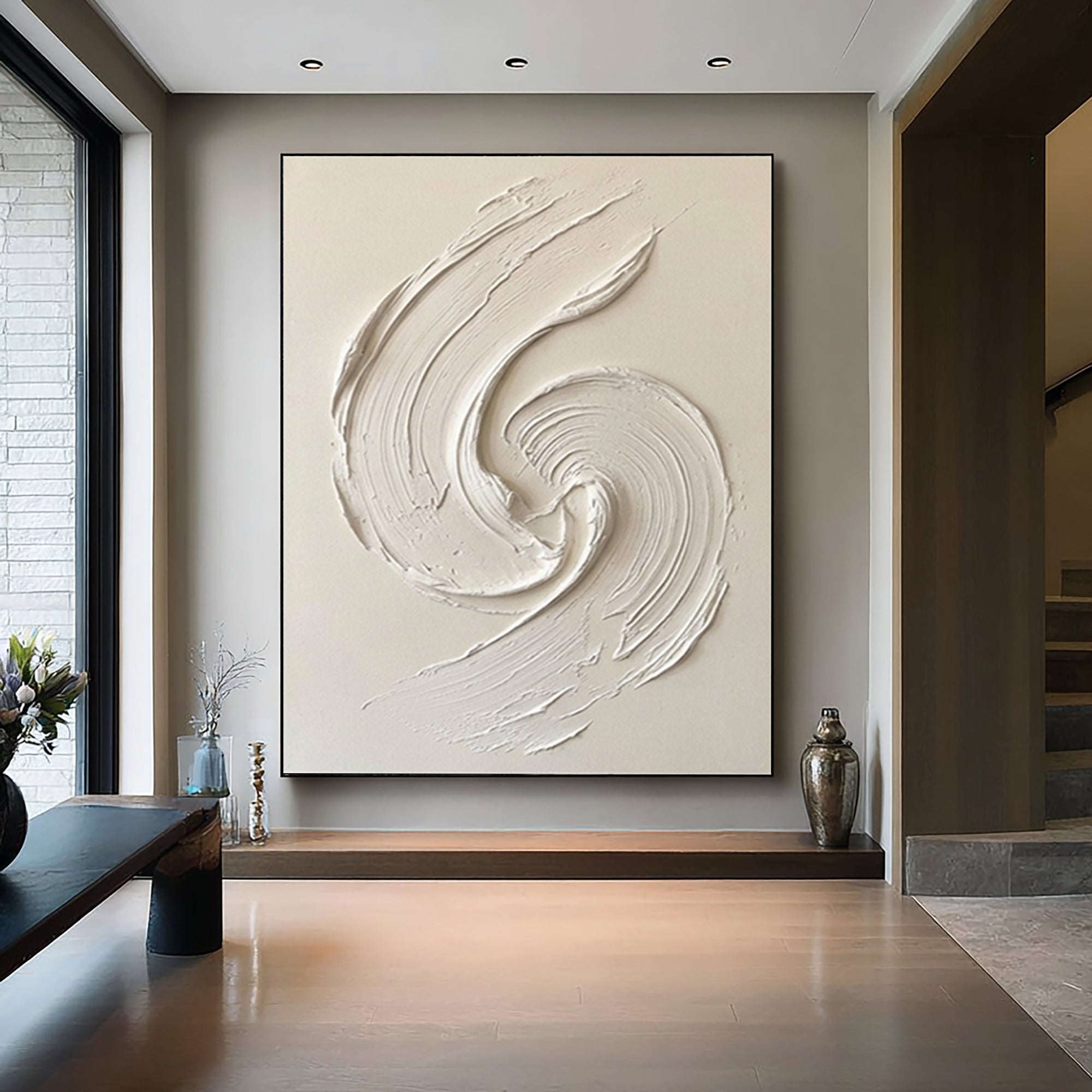 Large Neutral Texture Wall Art Modern Minimalist Swirl Painting