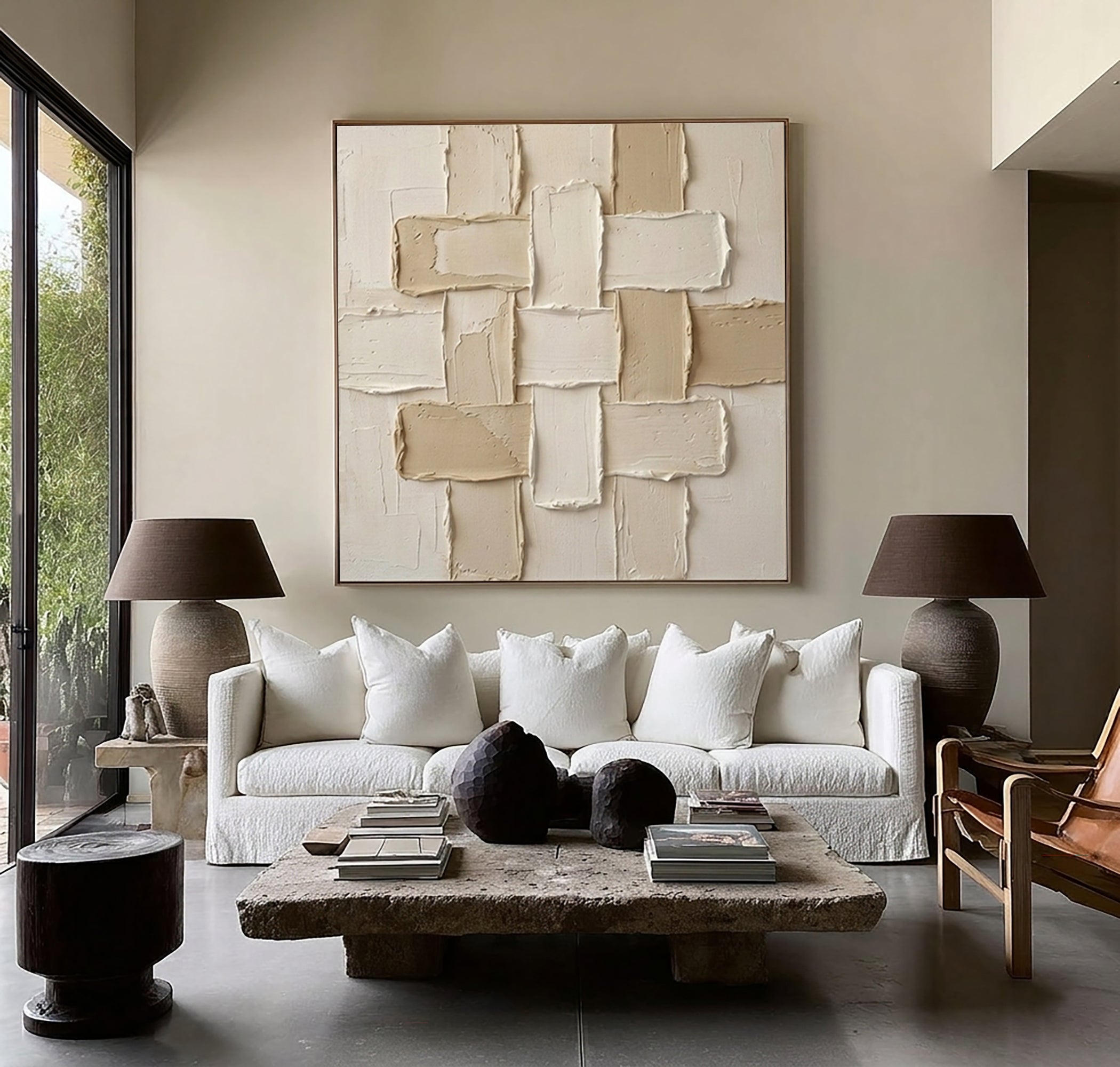 Large Cross Weave Wall Art Neutral Contemporary Textured Painting