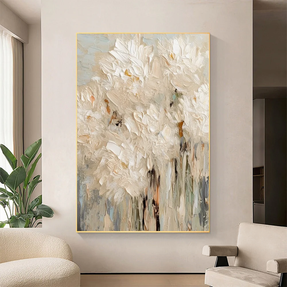 Neutral Textured Floral Canvas Modern Abstract Wall Art #FB035