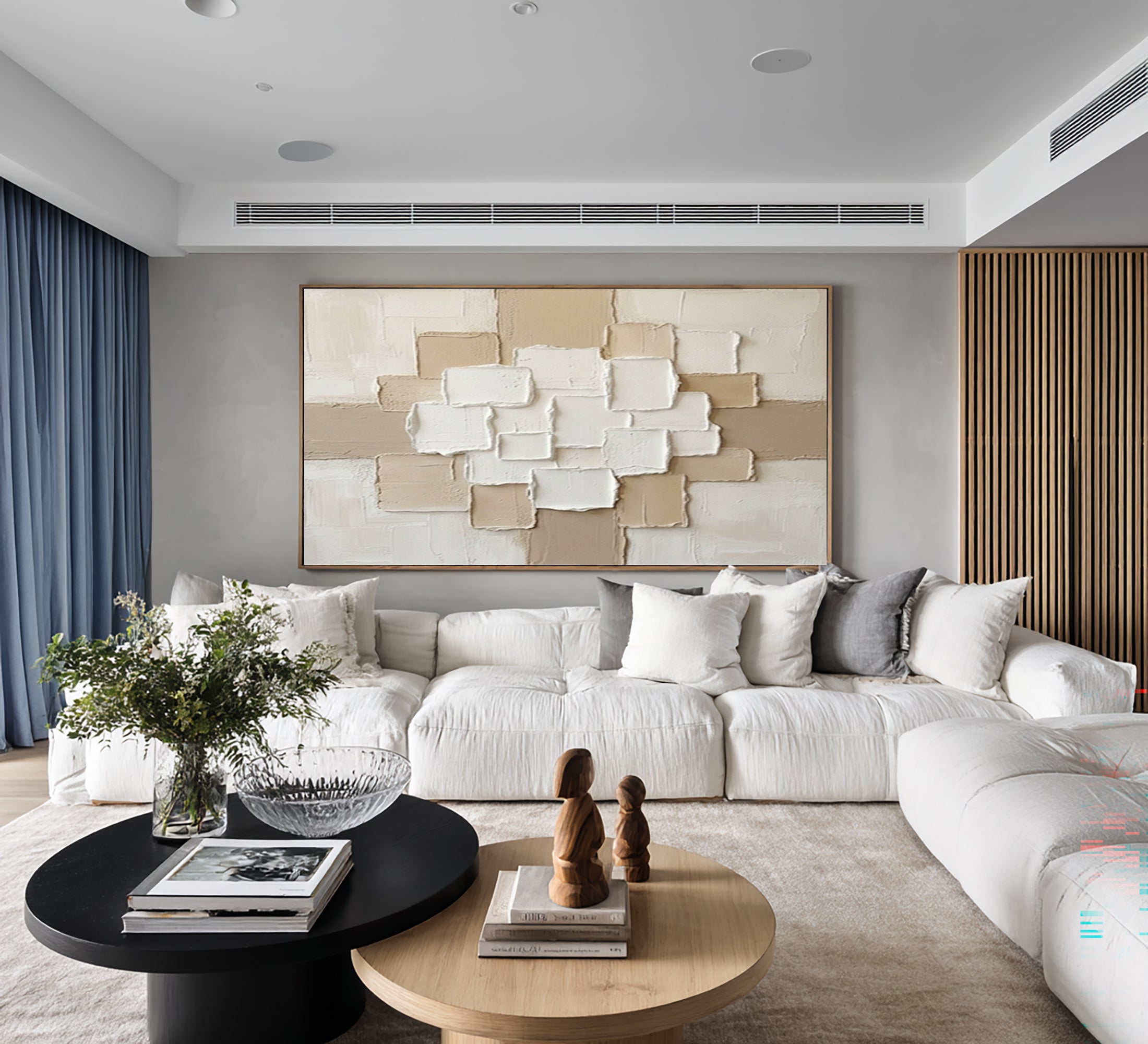 Large Minimalist Neutral Textured Canvas Art Geometric Abstract Painting
