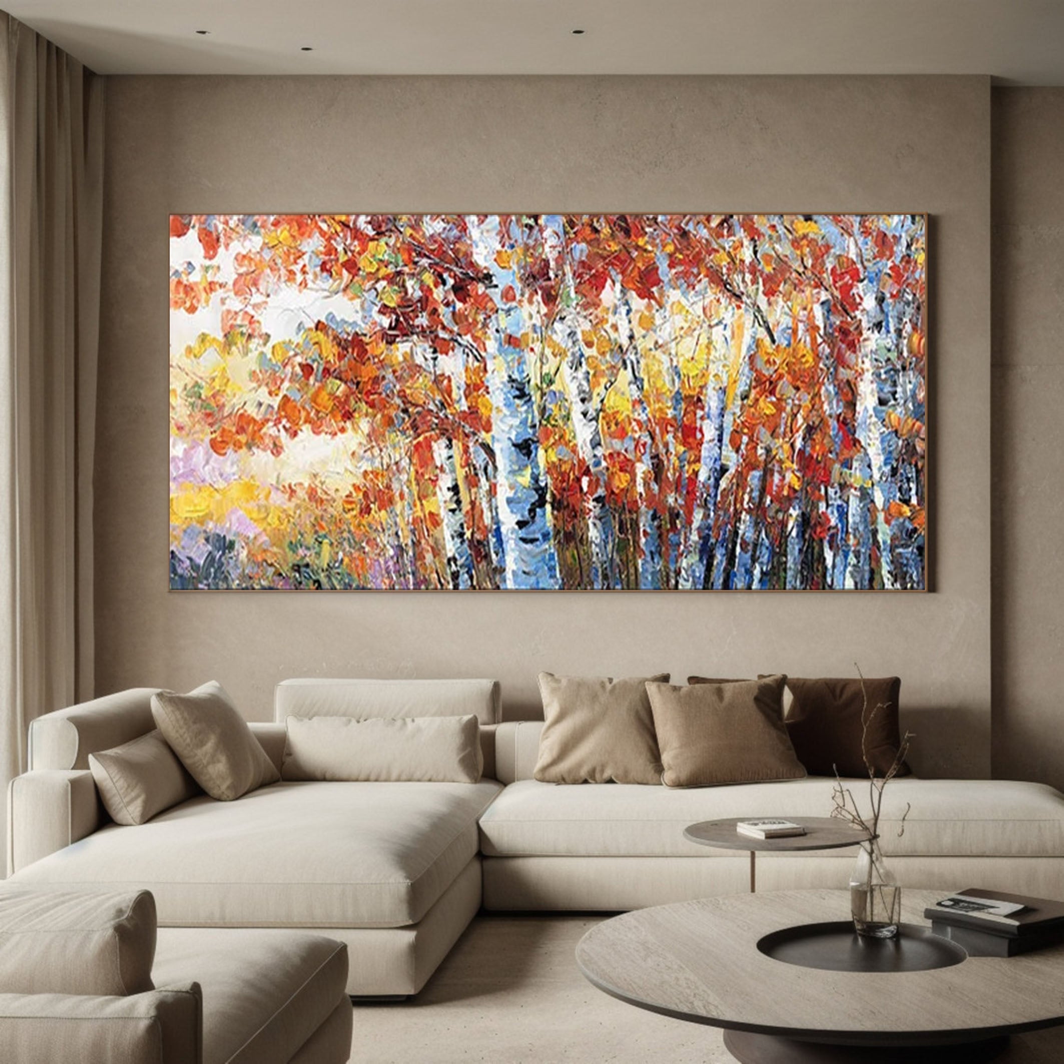 Bold Autumn Landscape Painting for Sophisticated Homes #TP042