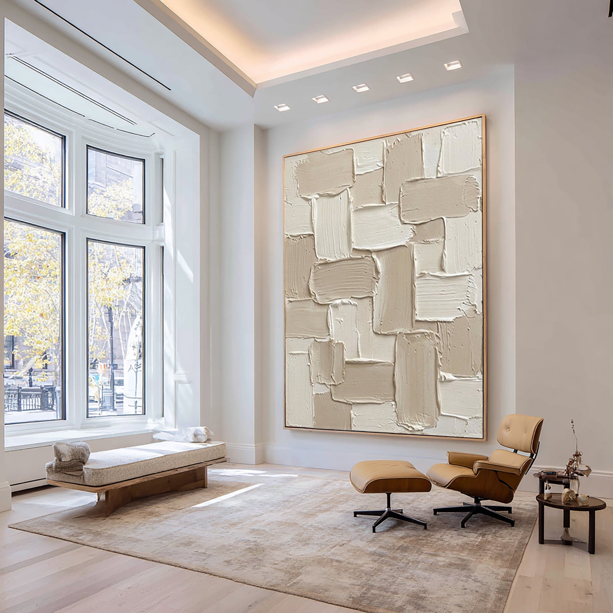 Large Neutral Textured Oil Painting for Luxury Modern Home Decor
