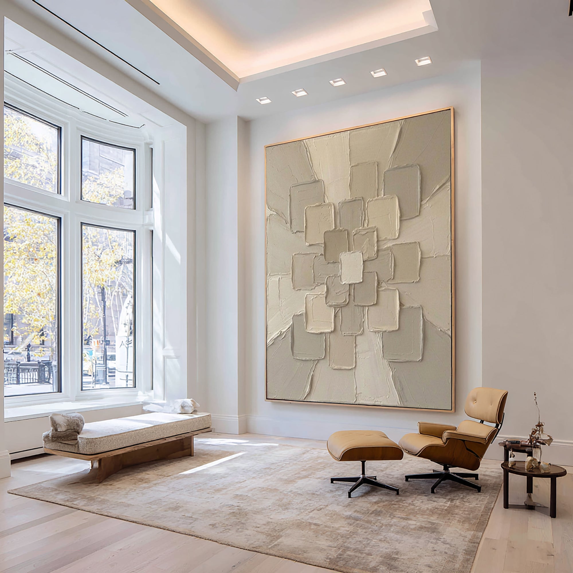 Large Modern Neutral Textured Canvas Art Geometric Wall Decor