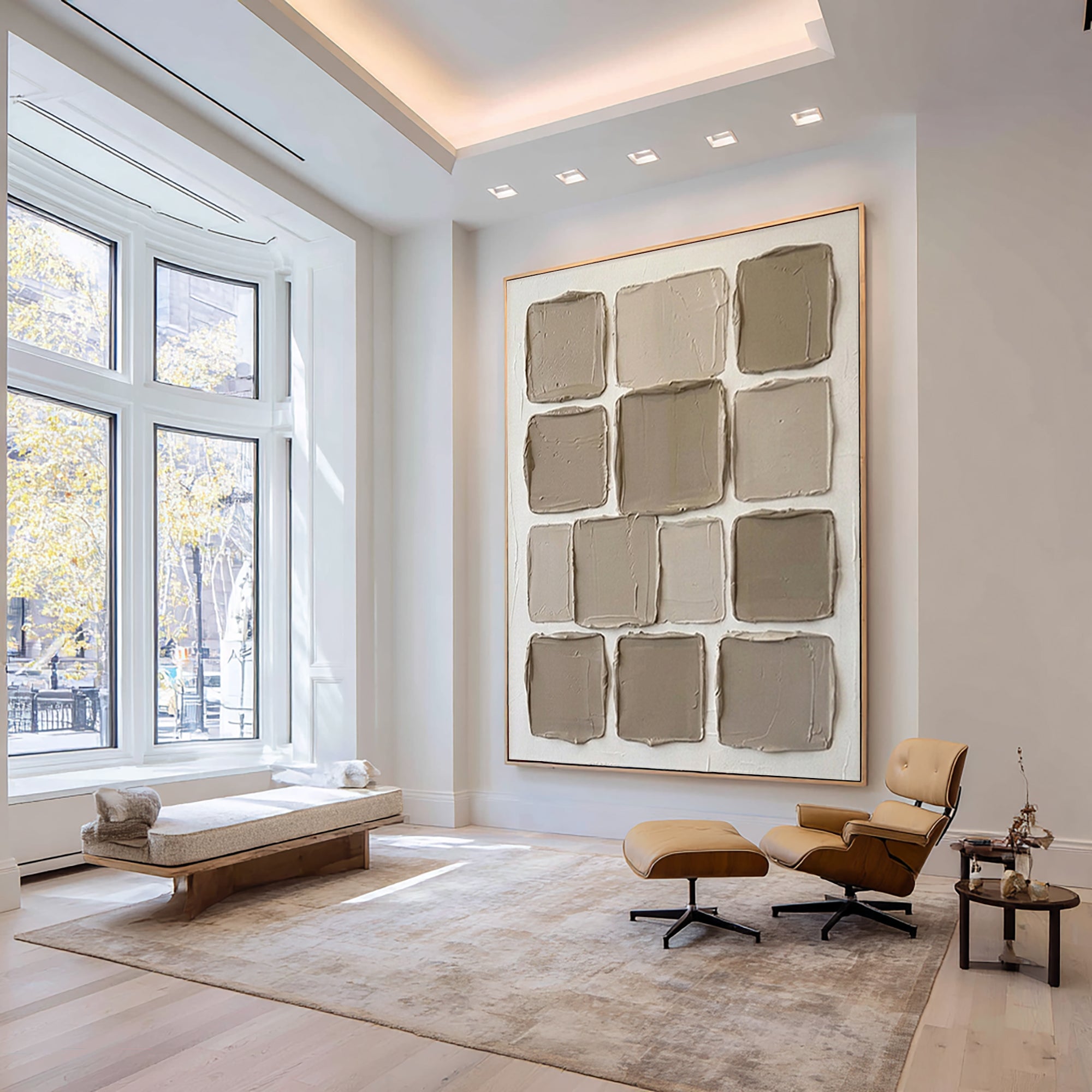 Large Contemporary Texture Canvas Art with Minimalist Square Composition