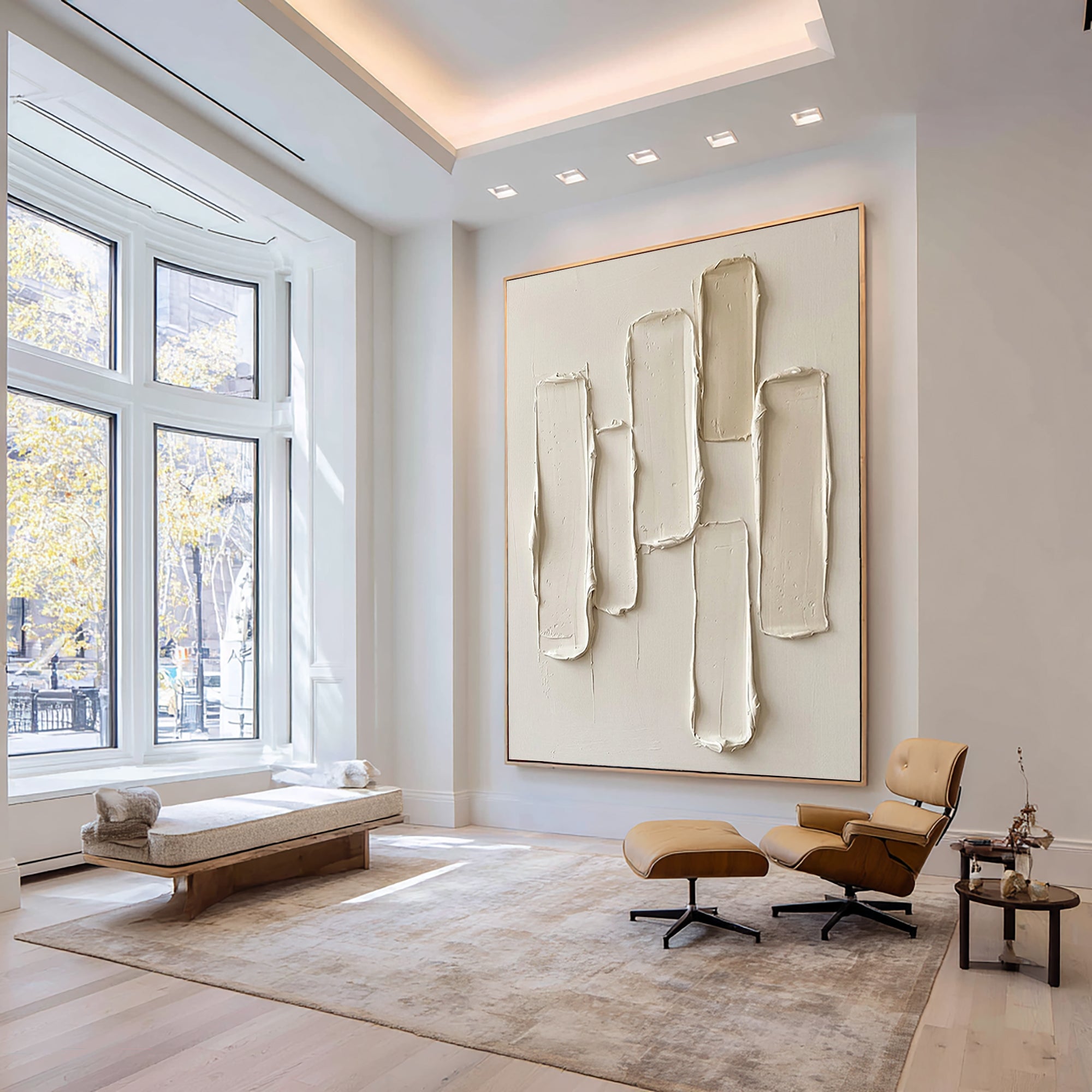 Large Hand-Painted Neutral Relief Wall Art for Luxury Home Decor