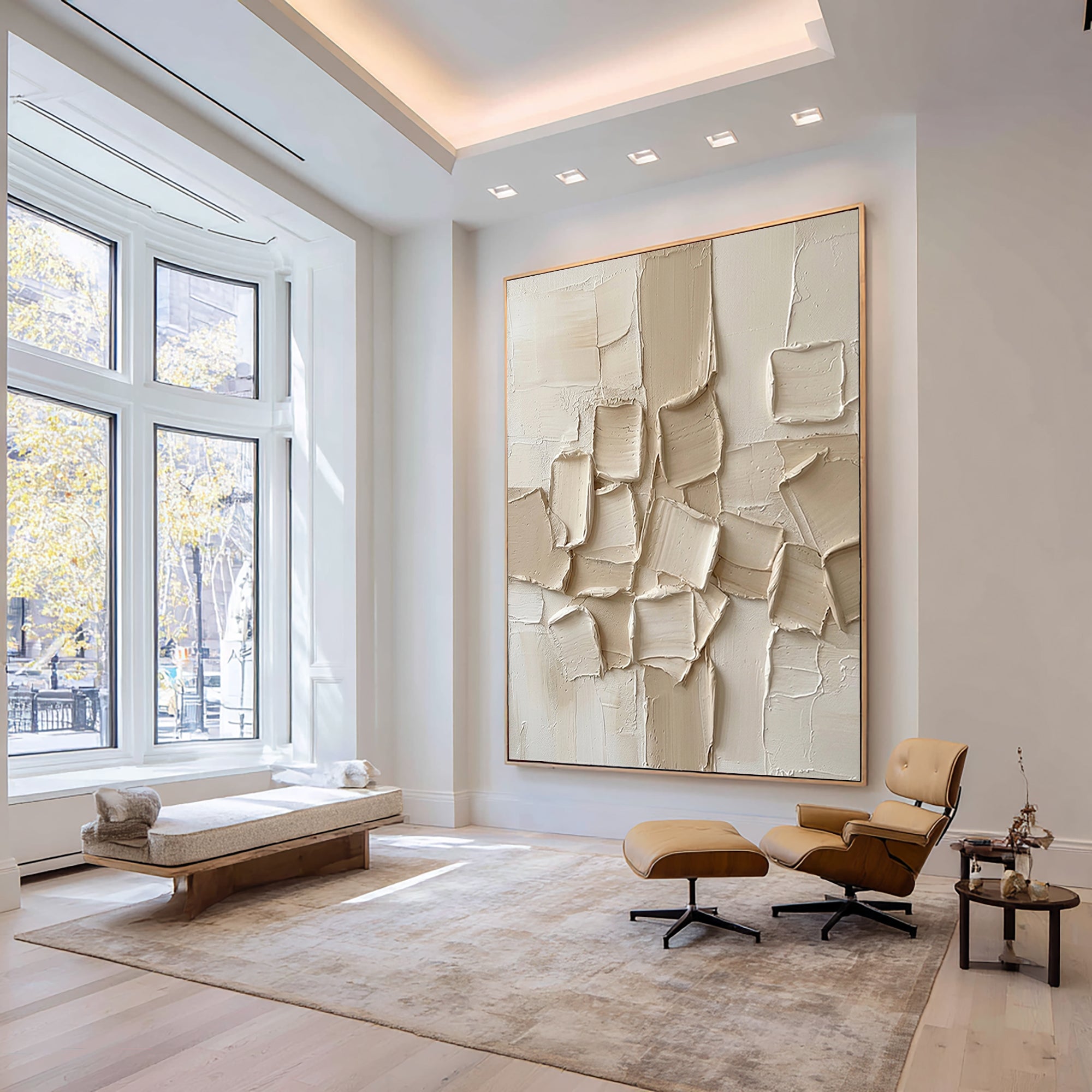 Large Neutral Textured Oil Painting for Modern Luxury Interiors
