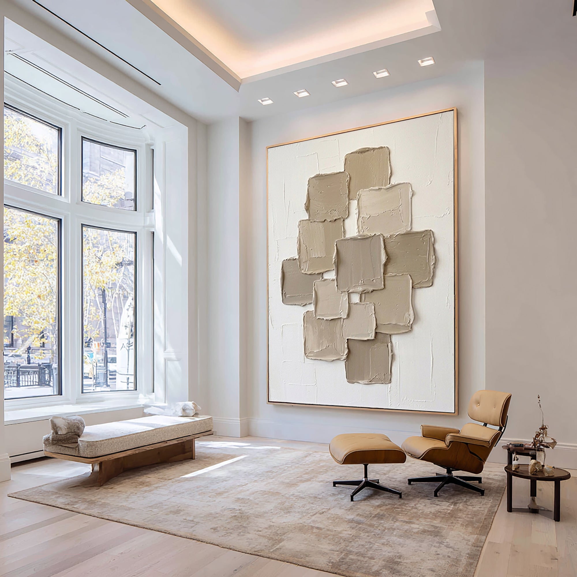 Large Sculptural Block Texture Canvas Art Modern Neutral Painting