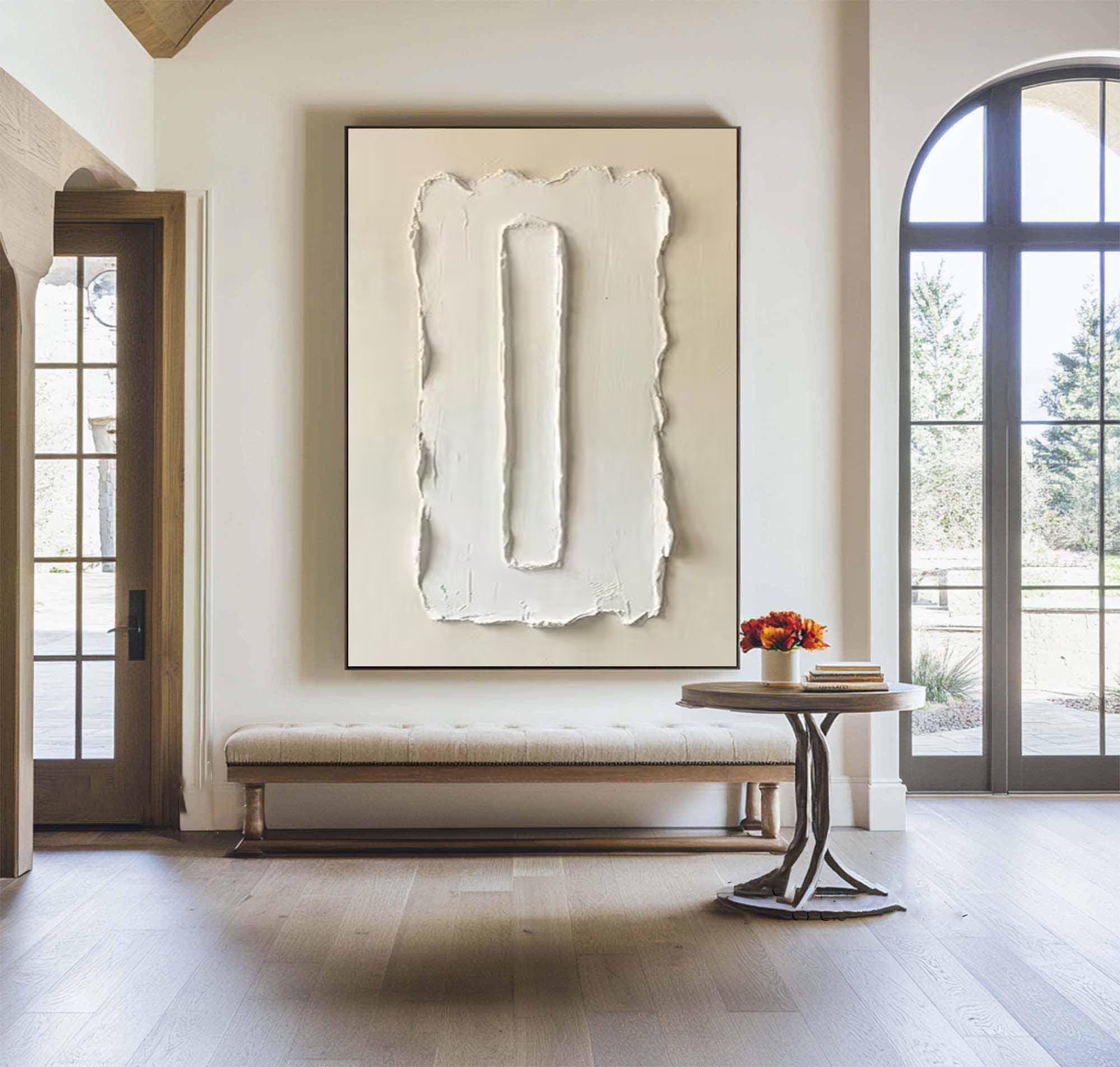 Large Abstract Oil Painting with Sculptural Vertical Texture Design