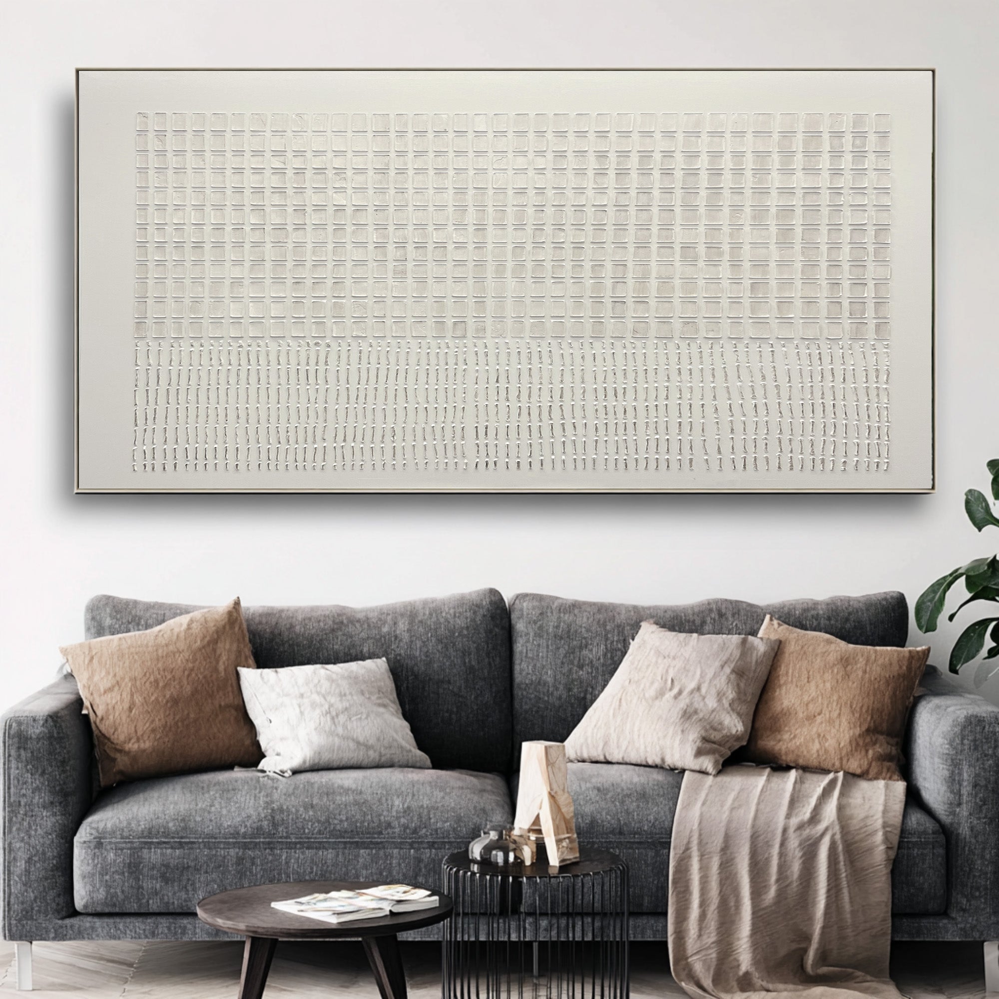 Large White Textured Oil Painting - Modern Living Room Art | KelorArt