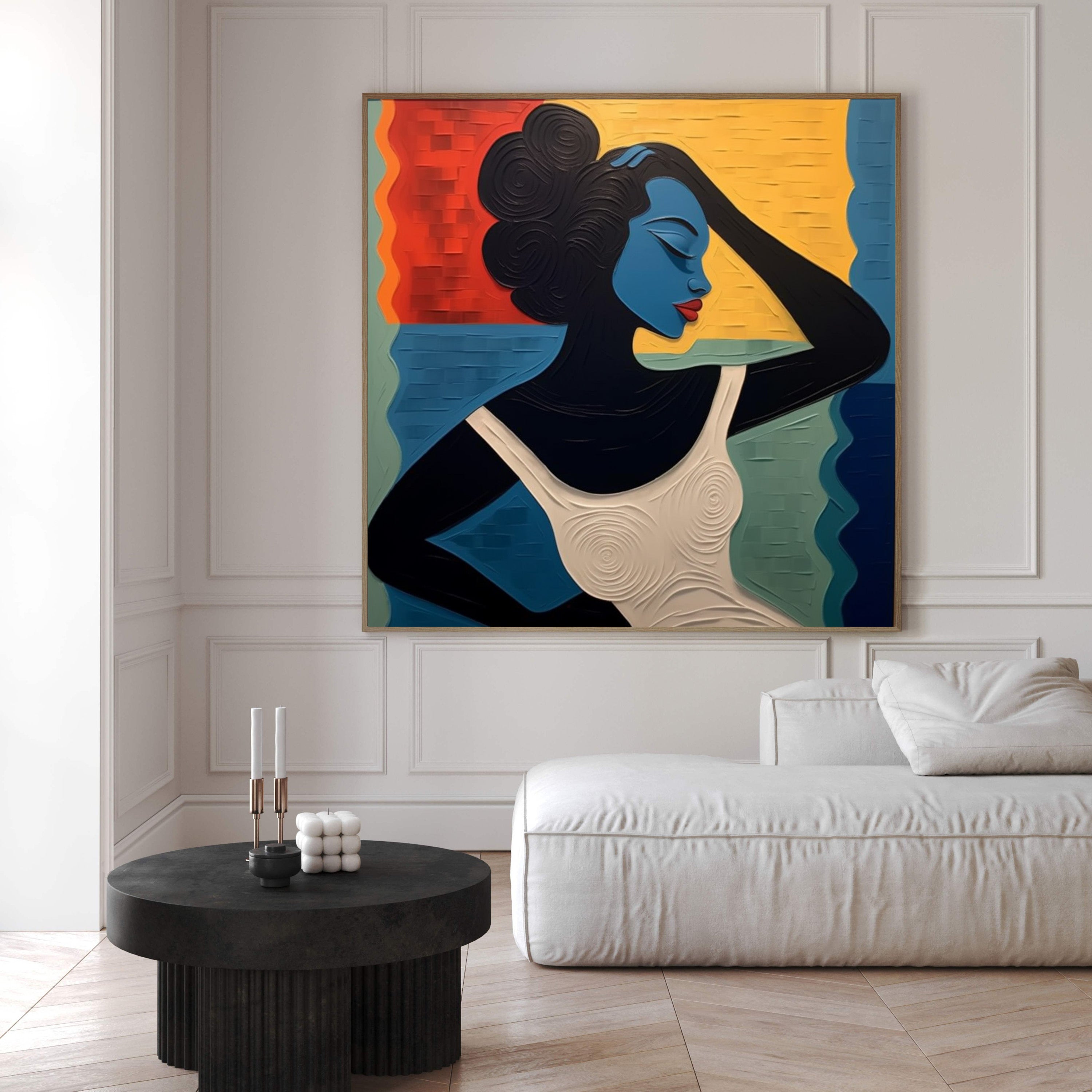 Textured Reverie: Stylized Figure Against Abstract Color Waves #MM519
